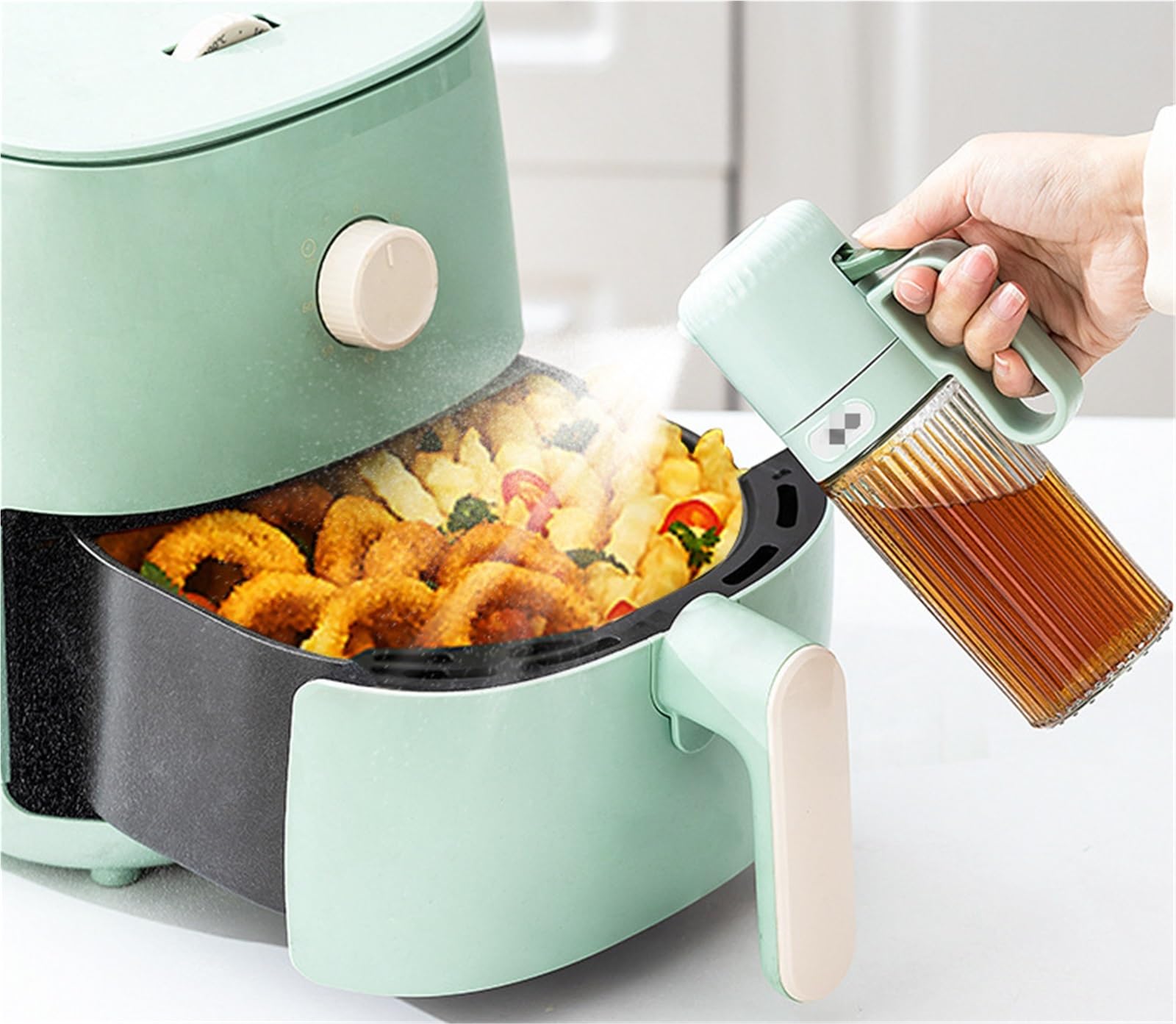Dispenser Olio d'Oliva e Aceto 2 In 1 Spruzzatore E Distributore Di Olio In Vetro For Uso Domestico For Friggere E Grigliare Oliera da Tavola(Bruin)
