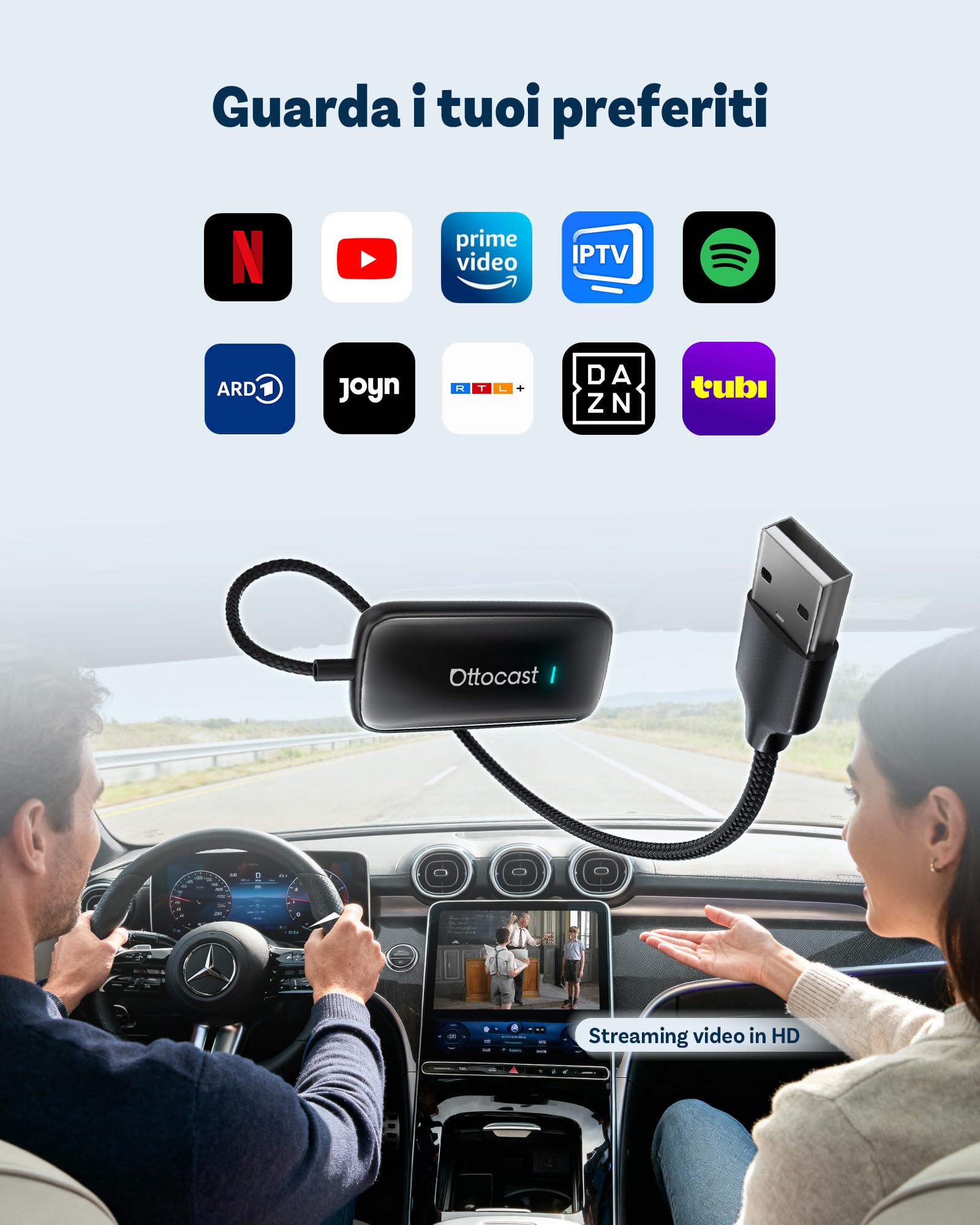 OTTOCAST Play2Video Ultra 2026 Upgrade Adattatore Wireless CarPlay & Android Auto AI Box, Android 12, 4GB+32GB, Bluetooth 5.4, WiFi 5GHz,Streaming con Netflix YouTube
