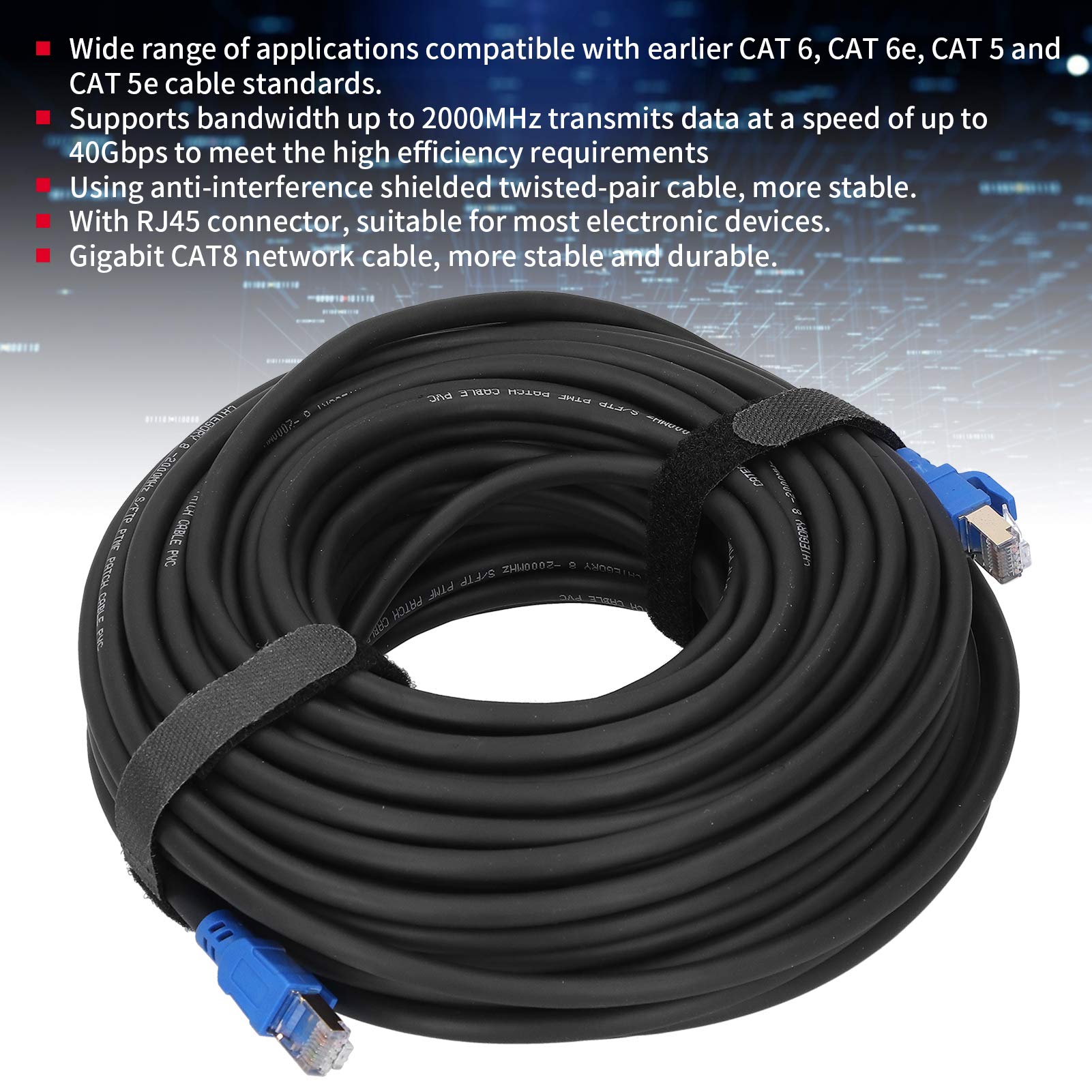 Kabel Ethernet Cat8 40 Gb/s 2000 MHz, Ekranowany Kabel Sieciowy LAN o Dużej Prędkości SFTP, Pozłacane Złącze RJ45, Kompatybilny Wstecz z Cat7/Cat6a/Cat6/Cat5e dla Routera, Modemu, (25 m /