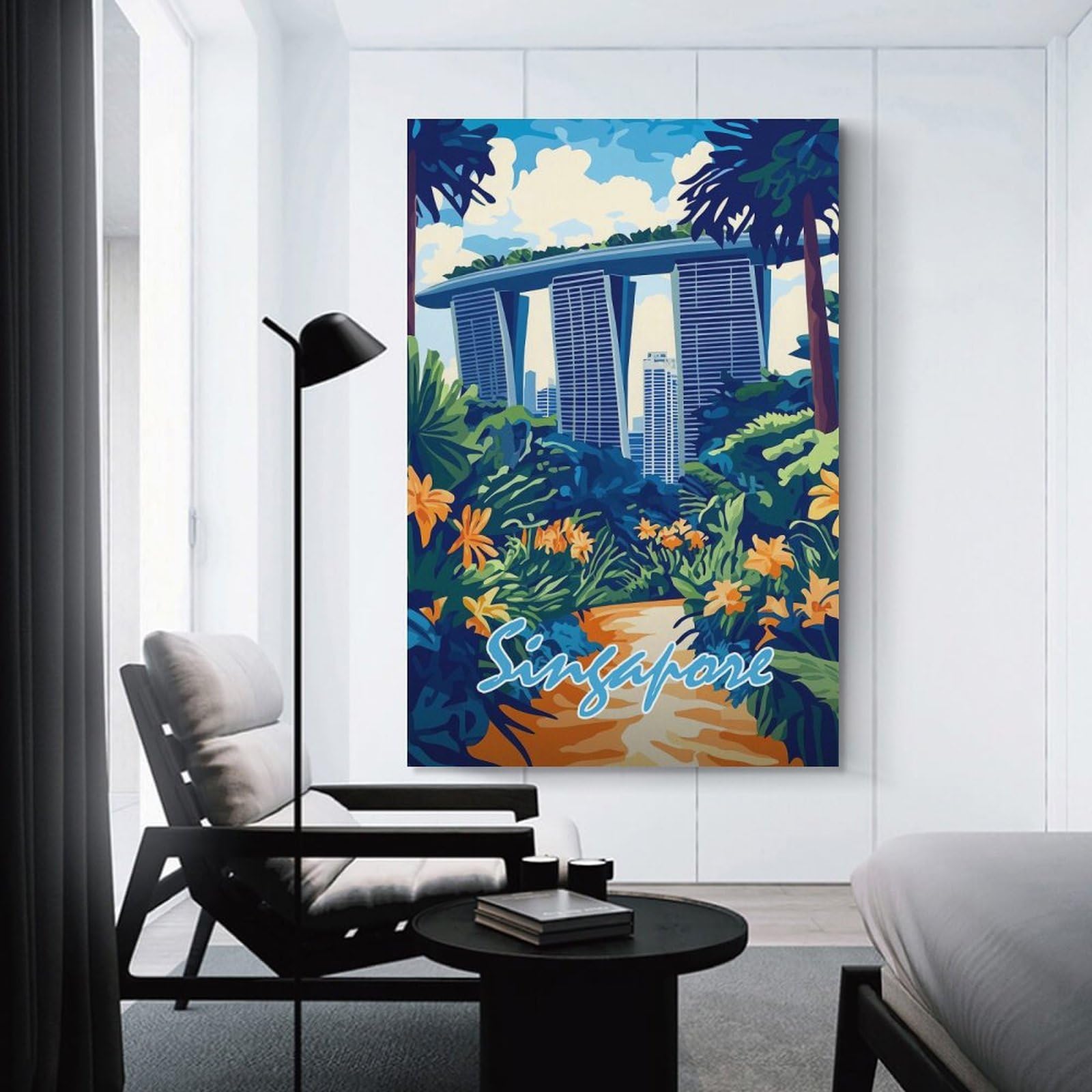 Junmoney Singapore Skyline Art Print Decorative Canvas Print 20x30inch(50x75cm), for Hallway, Bedroom Or Modern Interiors, Home Decor Gift with Stylish Appeal