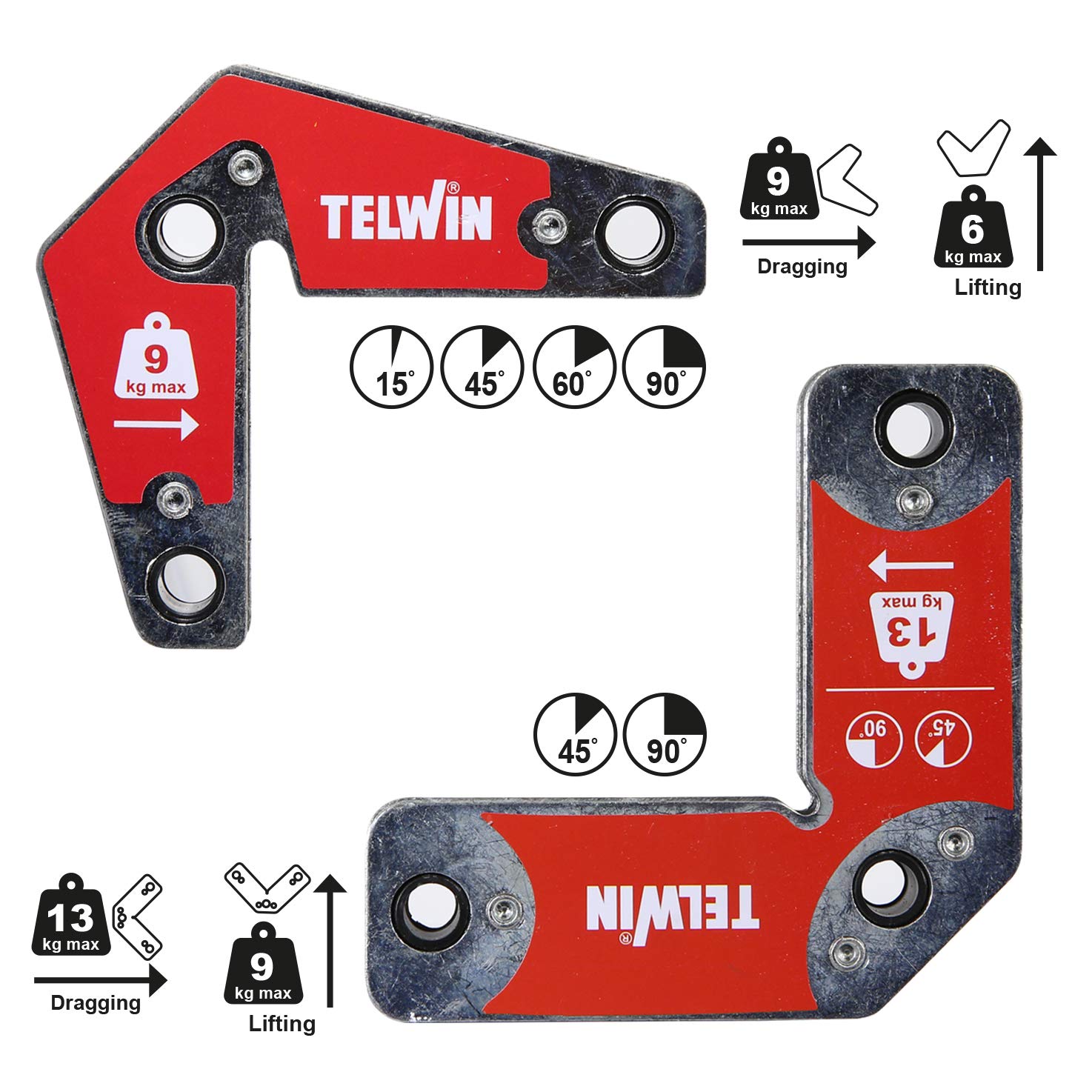 Telwin 804131 Magnetic Welding Brackets, Magnetic Positioners for Welding, 9-13 kg - 2 pcs