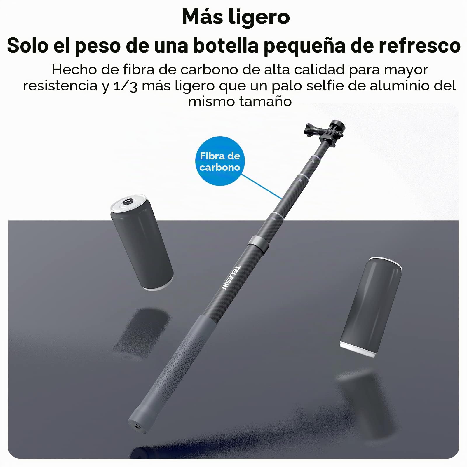 TELESIN 118 pulgadas/3m de Fibra de Carbono Palo Selfie para GoPro Hero 13 12 11 10 9 8 Insta360 X5 X4 X3, dji Osmo 360 Action 6 5 Pro 4 3