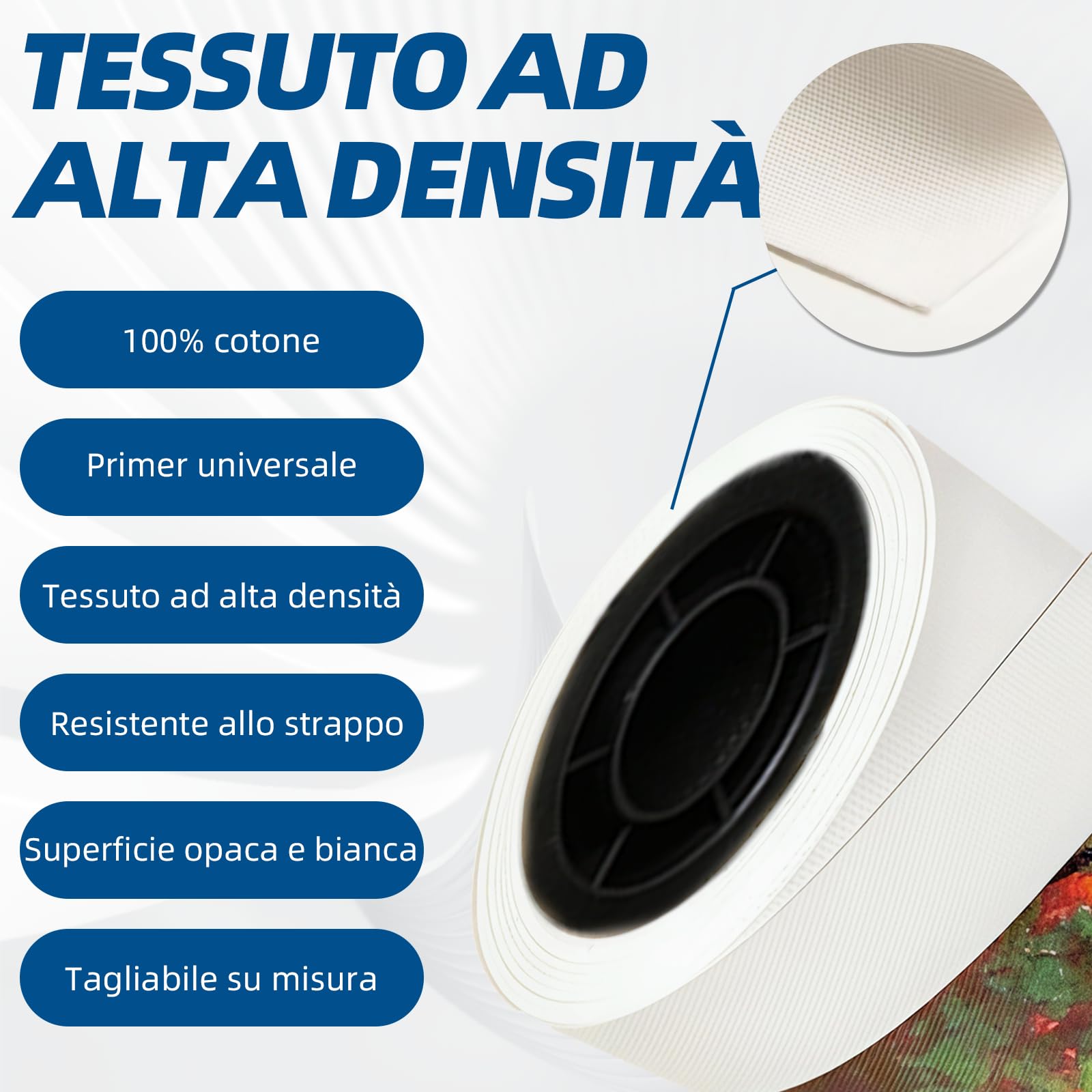 Rotolo di tela in puro cotone, 280 g/m², tela pesante per stampa a colori ad alta definizione, adatto per pittura acrilica, a olio e a getto d'inchiostro. (100 cm x 10 m)