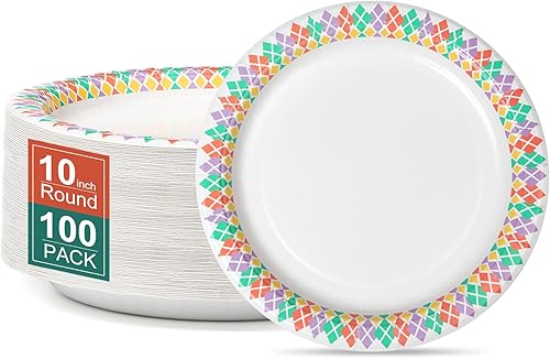 Miniatura 1 de 10 inch Paper Plates 100 Count Soak Proof, Cut Proof, Microwave Safe Heavy Duty Printed Disposable Plate for Everyday Use