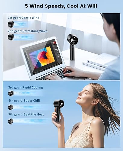 Miniatura 3 de coldSky Ventilador turbo portátil de mano, ventilador personal recargable de alta velocidad de 4000 mAh con 5 velocidades, pequeños ventiladores de