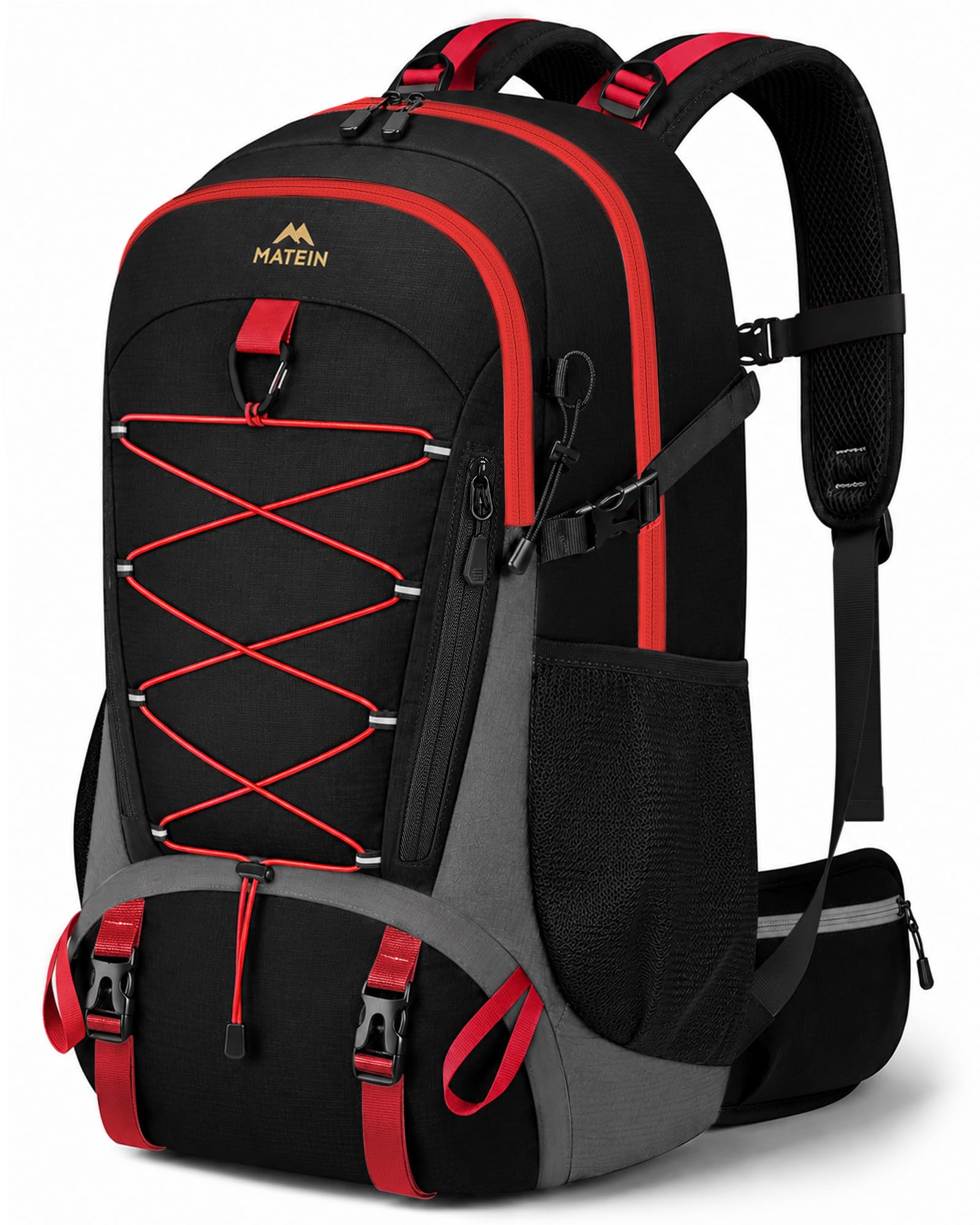 MATEIN Zaino Trekking 40L Uomo Donna, Scomparto Scarpe e Cintura Lombare | Zaino da Trekking Leggero, Include Copertura Antipioggia, per Hiking, Escursionismo, Campeggio, Viaggio e Outdoor, Rosso
