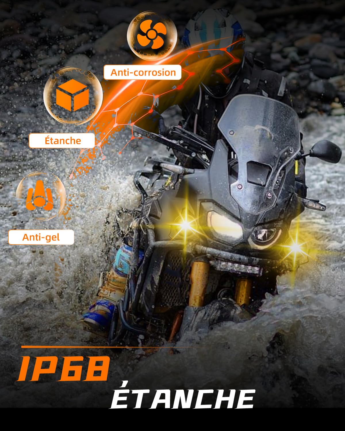 CO LIGHT Feux Additionnels Moto LED 90W 30000LM Gen 3 Faisceau Longue Portée Blanc Ambre Modes Stroboscope Sécurité Nuit Pluie Route IP68 Résistant aux Chocs Installation Facile Kit 2 Pièces