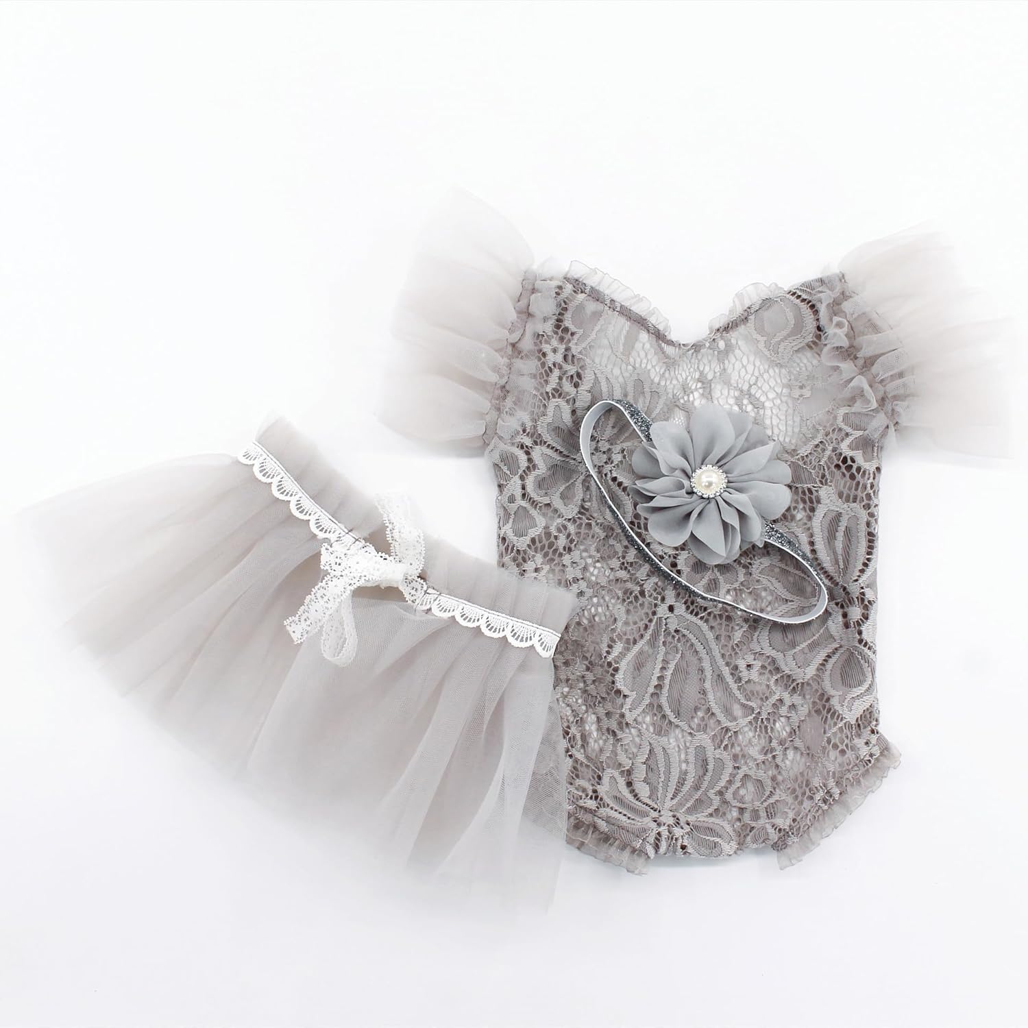 Zeroest Newborn Photography Outfits Girl Lace Romper Newborn Photography Props Rompers Baby Girls Skirt Photoshoot 3 PCS - Image 4