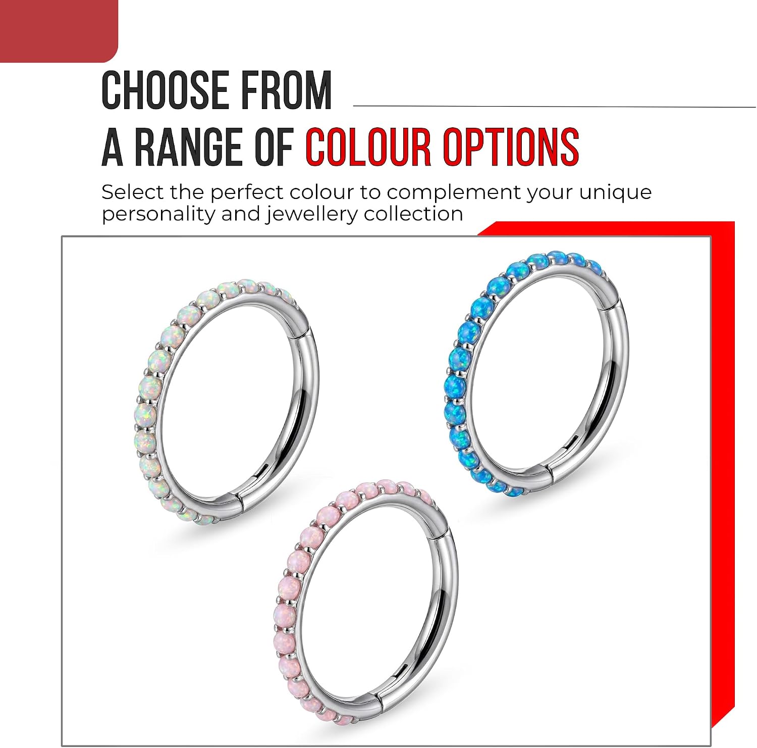 Natural Opal Stone Edge 16 Gauge 316L Surgical Steel Hinged Clicker Segment Ring Ear Septum Tragus Helix Piercing Jewelry