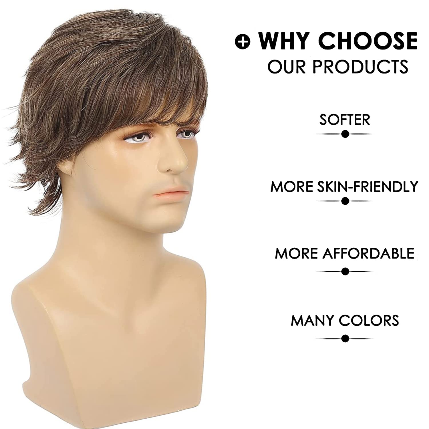 Mens Short Brown Wigs Natural Layered Fluffy Wigs Synthetic Hair Wig for Halloween Costume Cosplay with Wig Cap … - Image 3