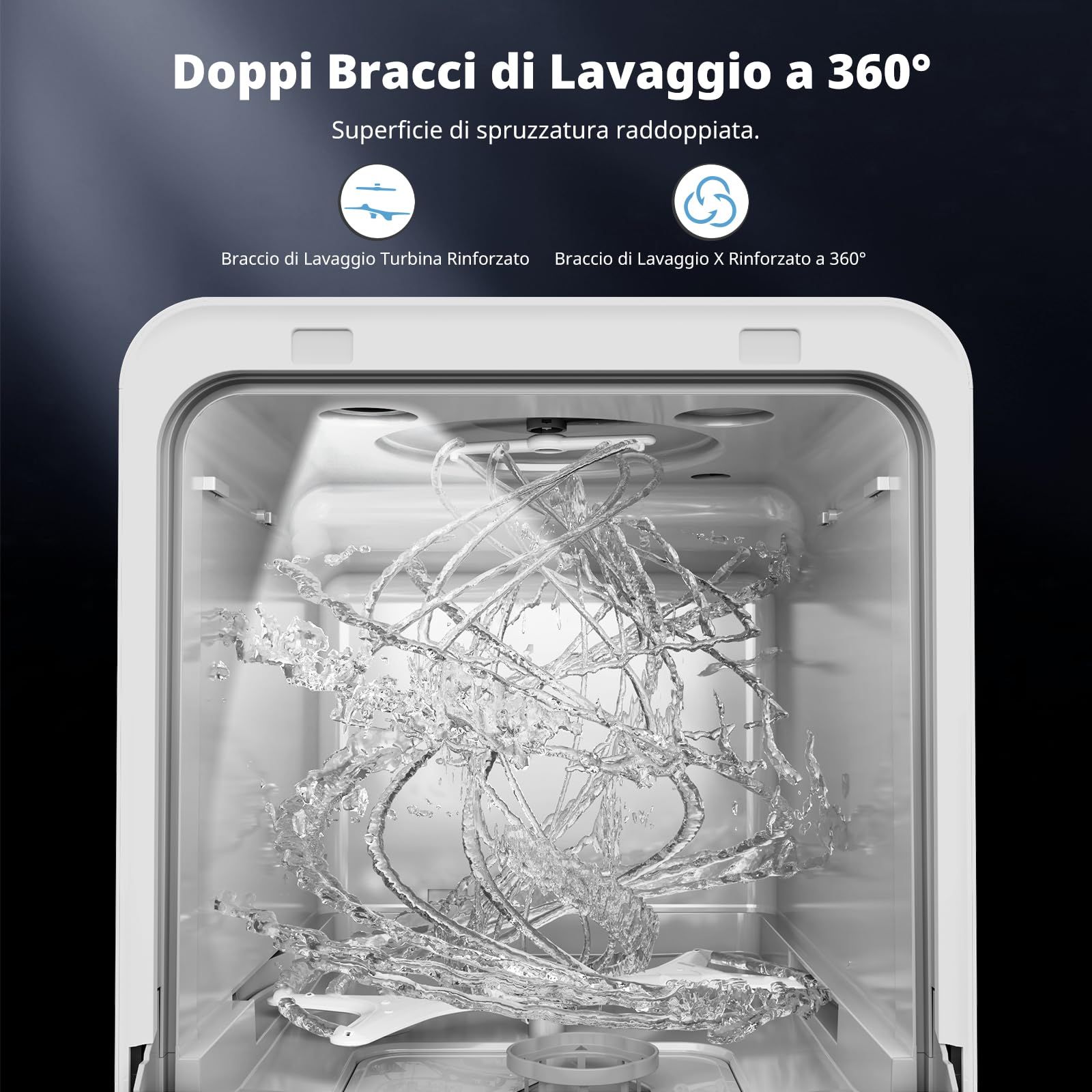 AIRMSEN Lavastoviglie Portatile, 7+2 Programmi, Serbatoio 5L, 4 Coperti, Design Ultra-Stretto 37x50cm, Avvio Ritardato 1-24H Doppio Getto 360°, Con/Senza Tubo Per Cucina, Appartamento,Bianco (Bianco)