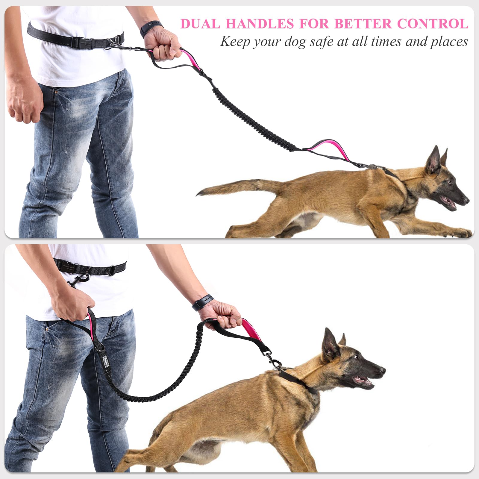 VIVAGLORY Hands Free Dog Lead Bungeeone Waist Dog Lead with Belt for Running Walking & Jogging - Image 4