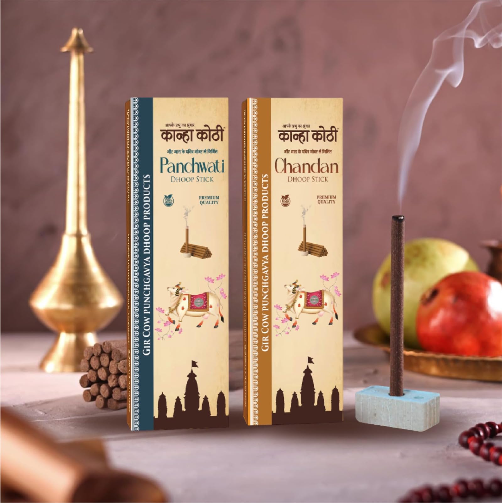 Kanha Kothi Panchwati & Chandan Bambooless Dhoop Sticks | Handmade from Gir Cow Dung | Long Lasting Natural Fragrance | Chemical-Free | Pack of 2 Premium Dhoop for Pooja & Meditation-picture-16