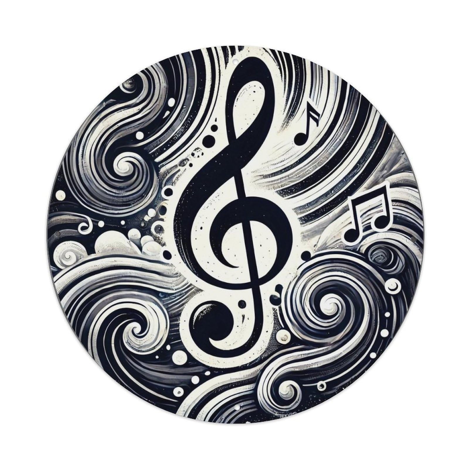 Musical Note Swirls Abstract Art Retro Metal Sign Round Tin Sign, Vintage Decor Art Poster for Bar, Home, Man Cave, Kitchen, Laundry Room Gift 8x8Inch