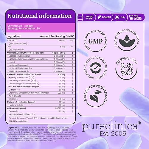 Miniatura 2 de Veev Flora íntima - Soporte para microbioma vaginal e intestinal - 50 mil millones de UFC - Probióticos, prebióticos, arándano, D-manosa, ácido