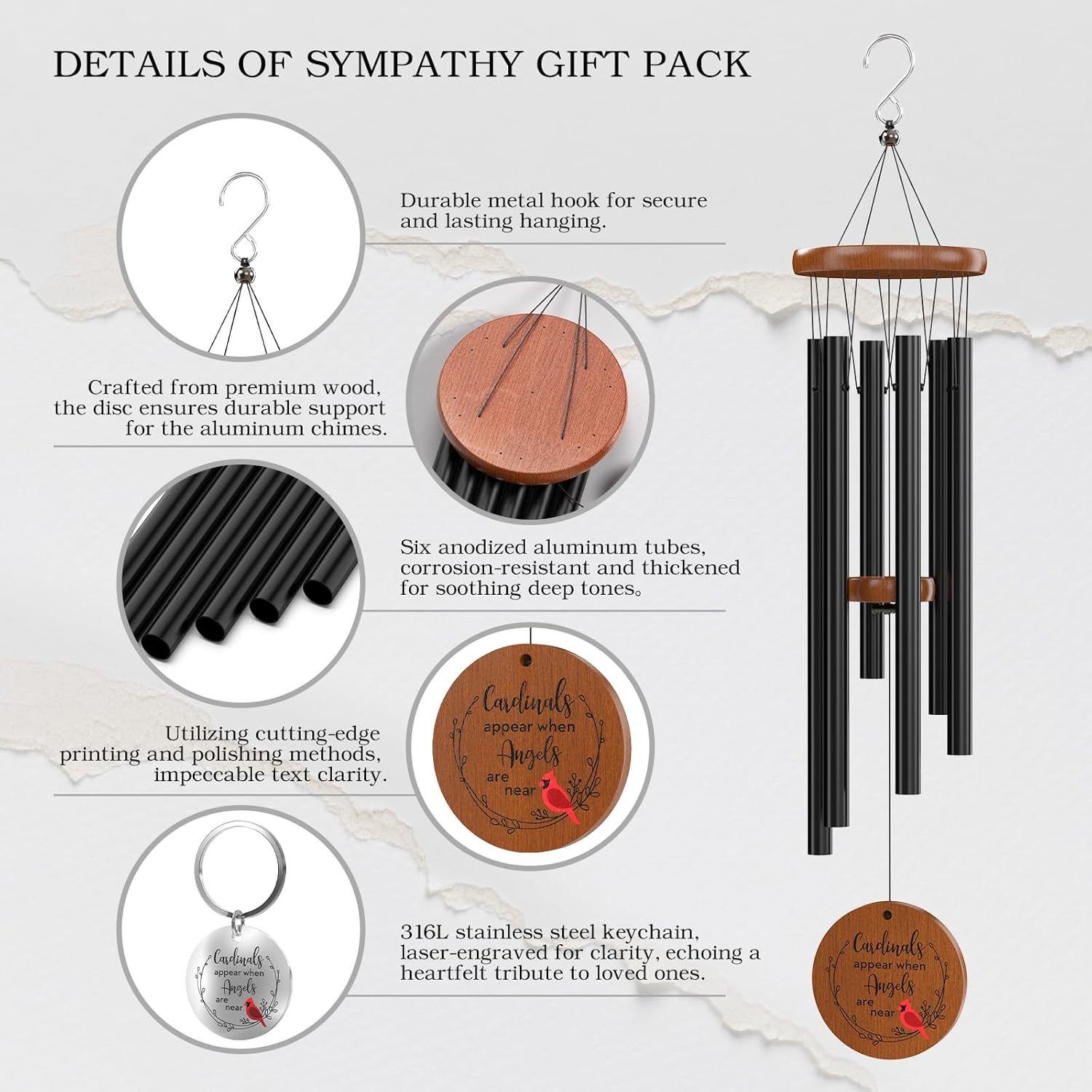 Cardinal Wind Chimes and Remembrance Keychain, Cardinal Sympathy Memorial Bereavement Condolence Gift Baskets in Memory of Loss of Loved One, Mother Father Grandma Grandpa Wife Husband Brother Sister - Image 6