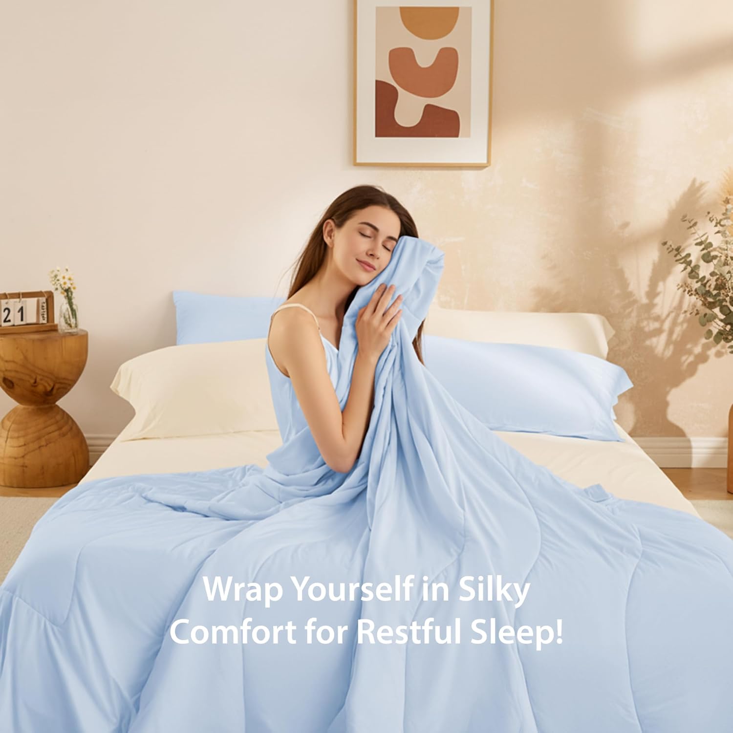 Twin Size Cooling Comforter, Breathable Blanket for Hot Sleepers, Lightweight All Season Bedding for Night Sweats, 60x90, Ice Blue - Image 3