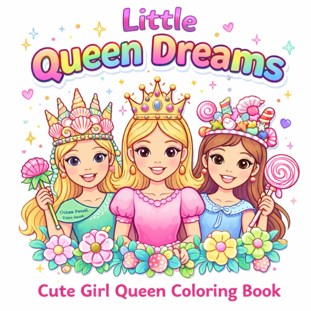 Little Queen Dreams: Cute Princess Coloring Book for Girls | Easy Coloring Pages for Kids Ages 4-8, 8-12 and Beginners | 40 Sweet Royal Characters