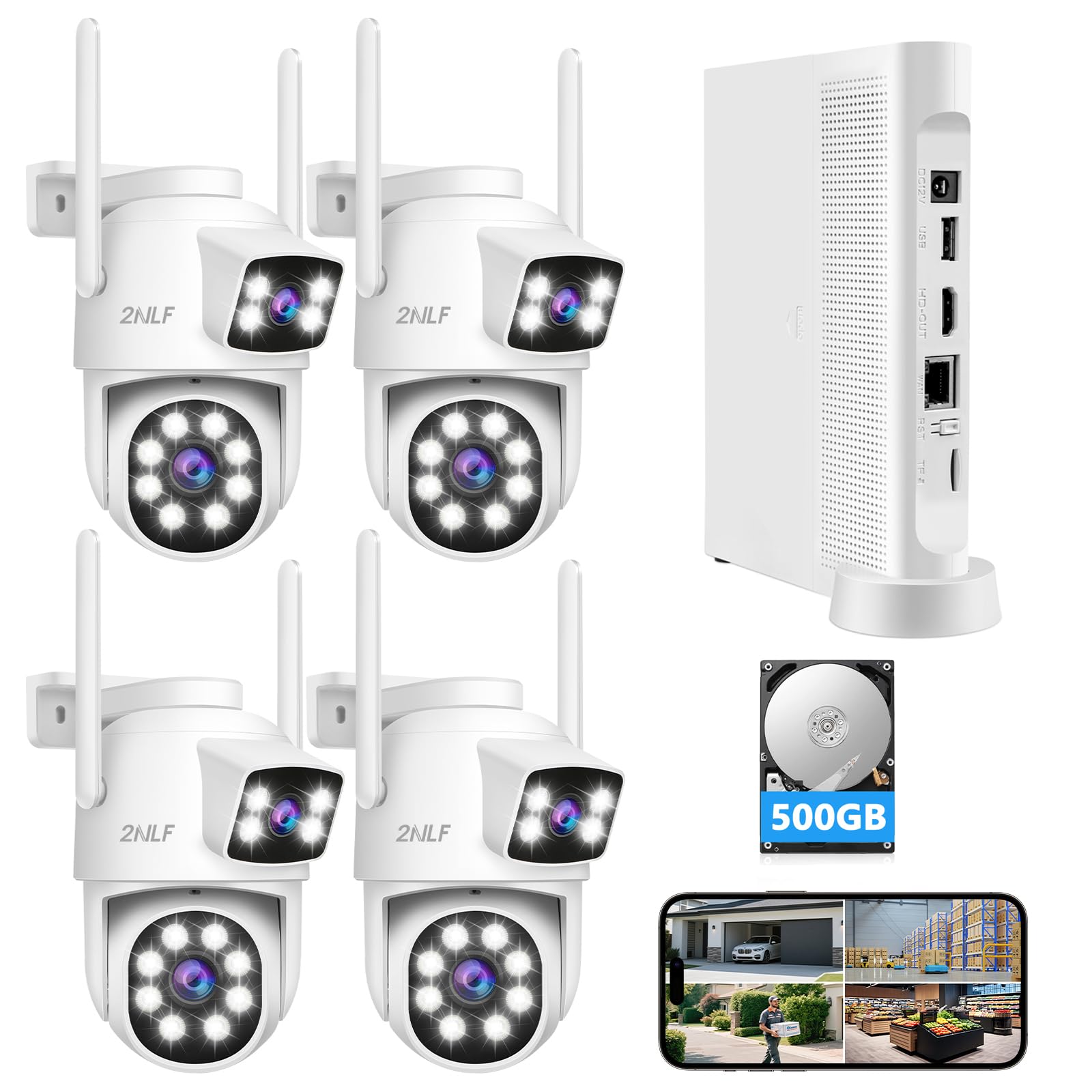 2NLF Kit de Cámaras de Vigilancia Exterior 8CH NVR, 2MP HD 360° Pan & Tilt