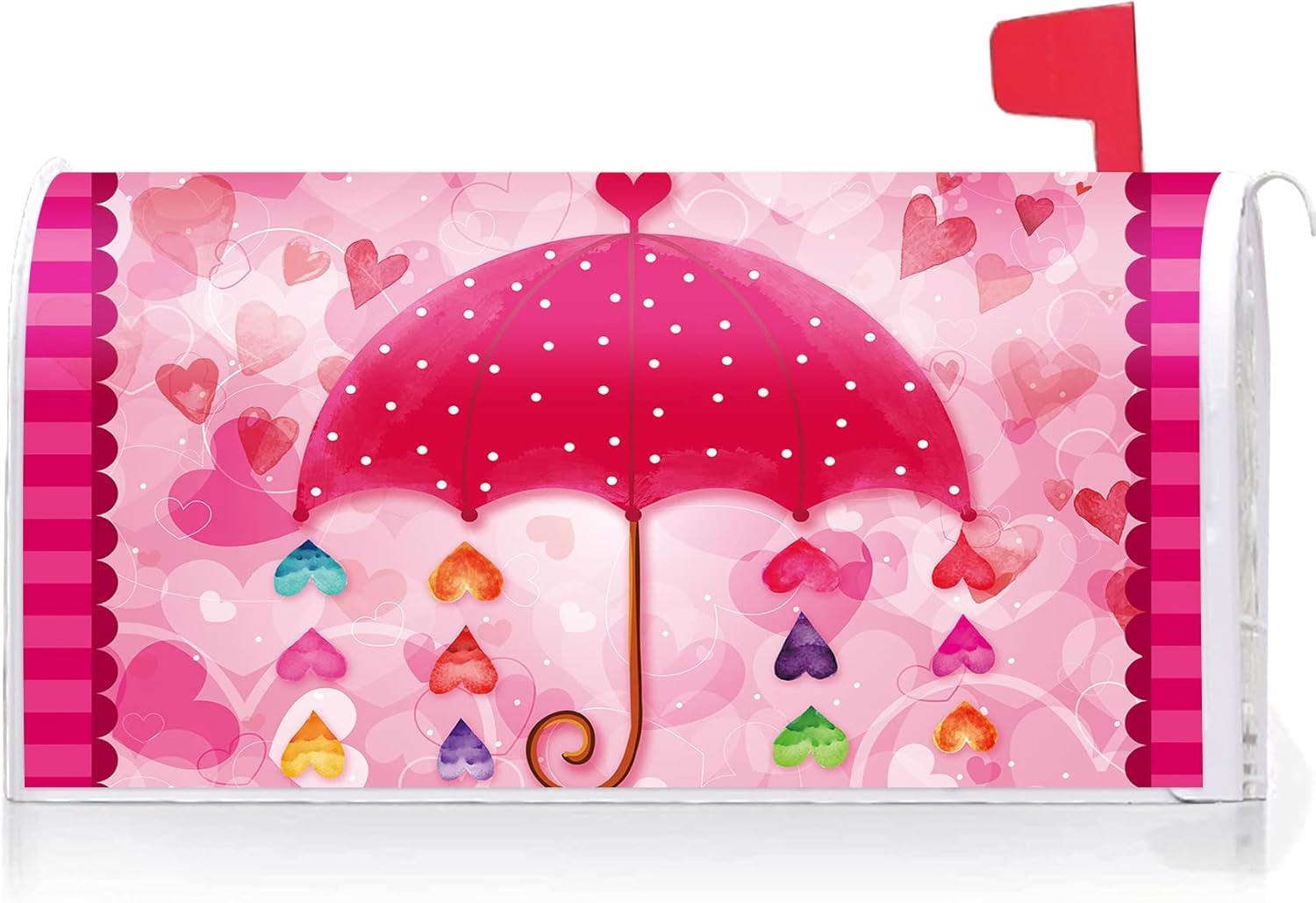 Texupday Valentine's Day Love Heart Umbrella Decoration Mailbox Cover with Magnetic Strip Holiday Mailbox Wraps Post Letter Box Cover Standard Size 21" X 18" for Garden Outdoor Yard Decor