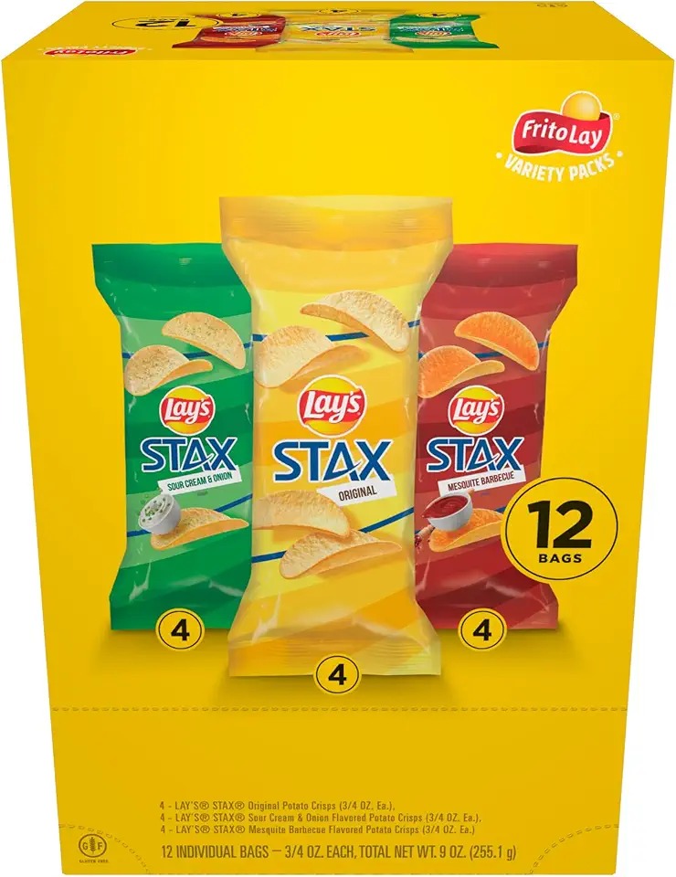 Lay’s Stax Potato Crisps Chips, Variety Pack, Gluten Free, 0.75 Oz Canisters, 12 Pack