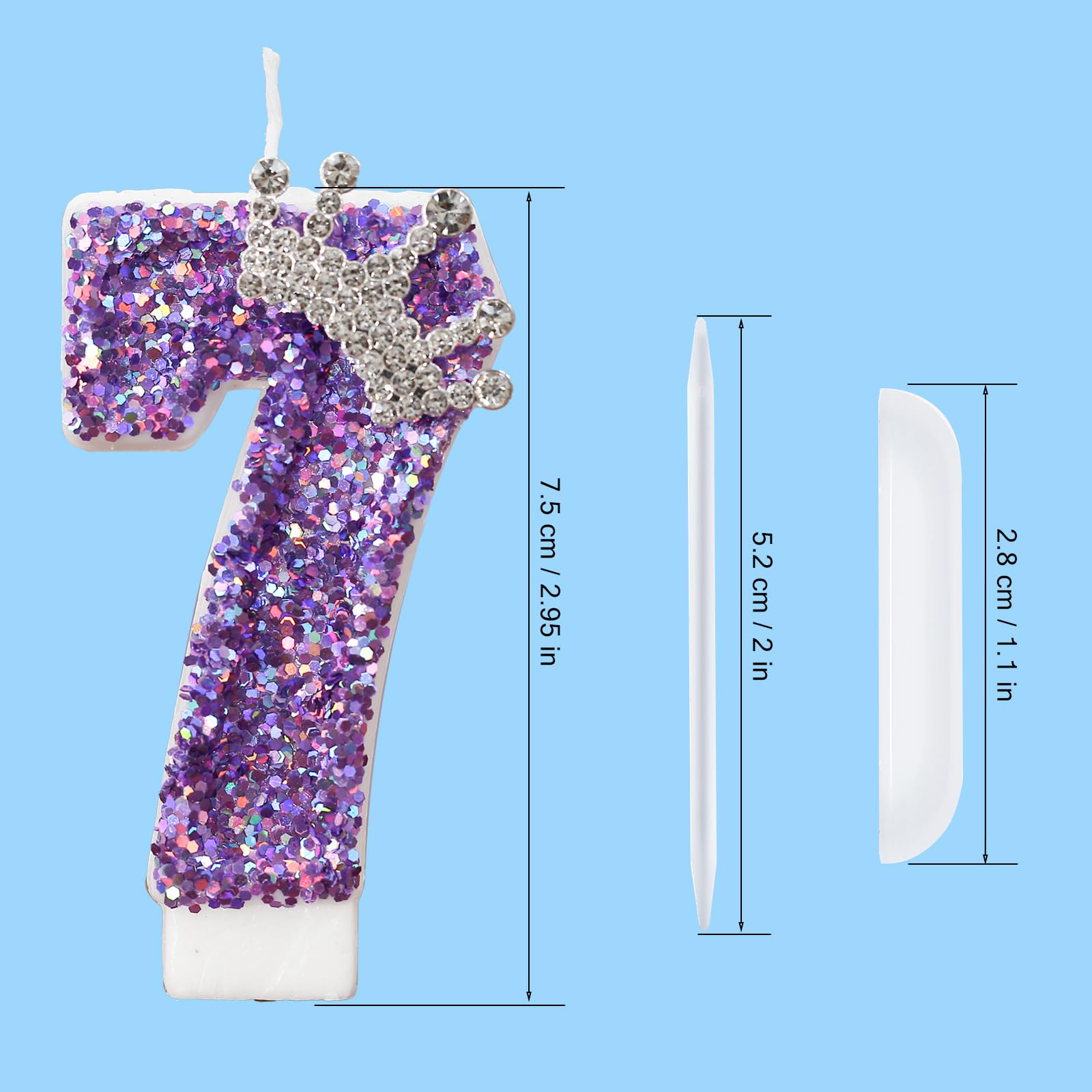 Bougies d'anniversaire en forme de chiffre 1 avec paillettes pour décoration de gâteau, couronne violette (chiffre 7)
