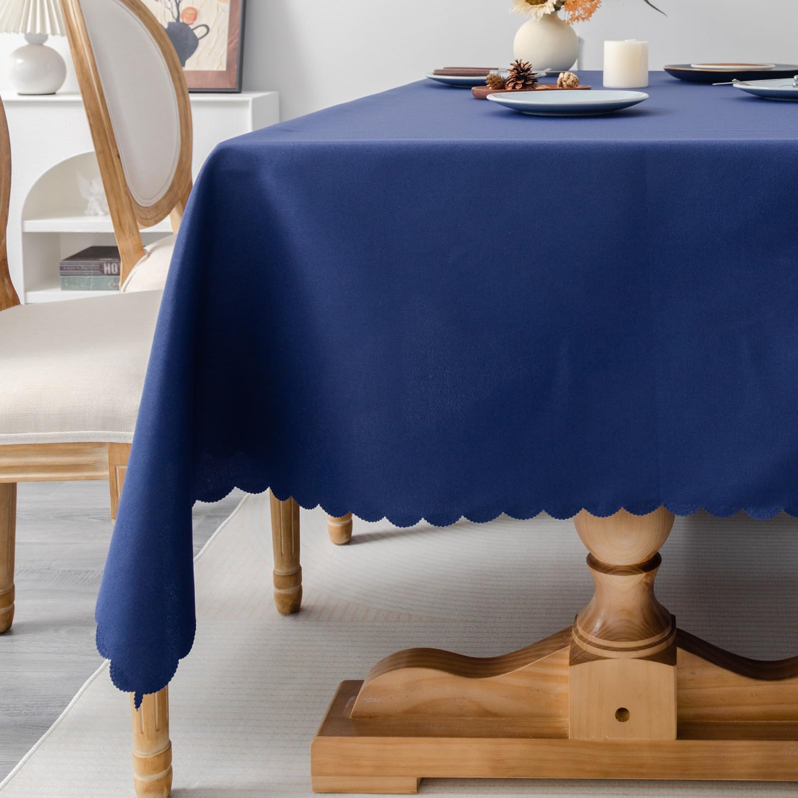 YZKITM Rectangle Navy Tablecloth 60 x 84 Inch Polyester Fabric Washable Table Cloth Decorative Wrinkle Resistant Solid Color Table Cover for Kitchen