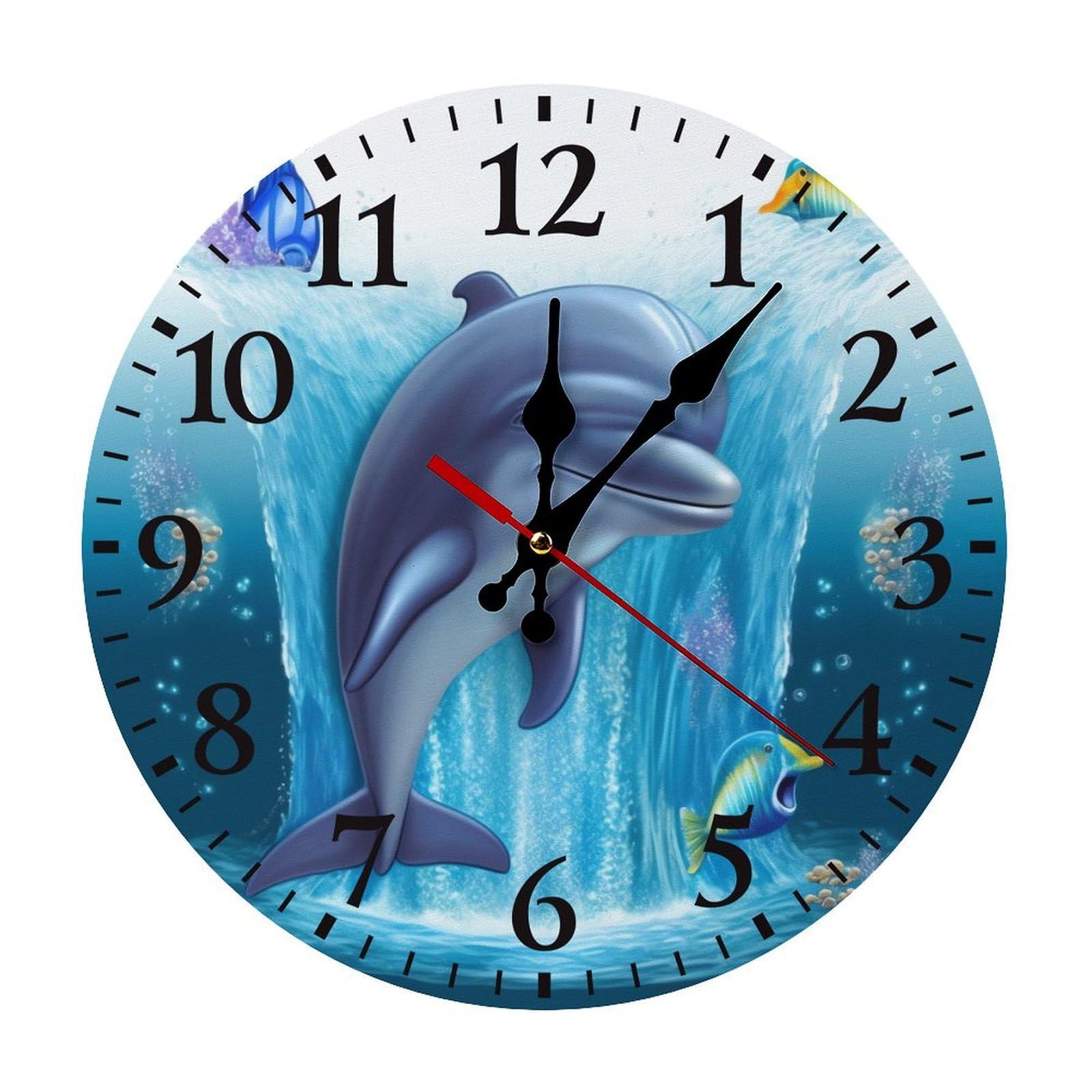 NTVOWPZO 10 Inch Wall Clock Dolphin Battery Operated Wall Clocks Silent Non-Ticking Round Wall Clock for Living Room Kitchen Home Office Wall Decorative Clock