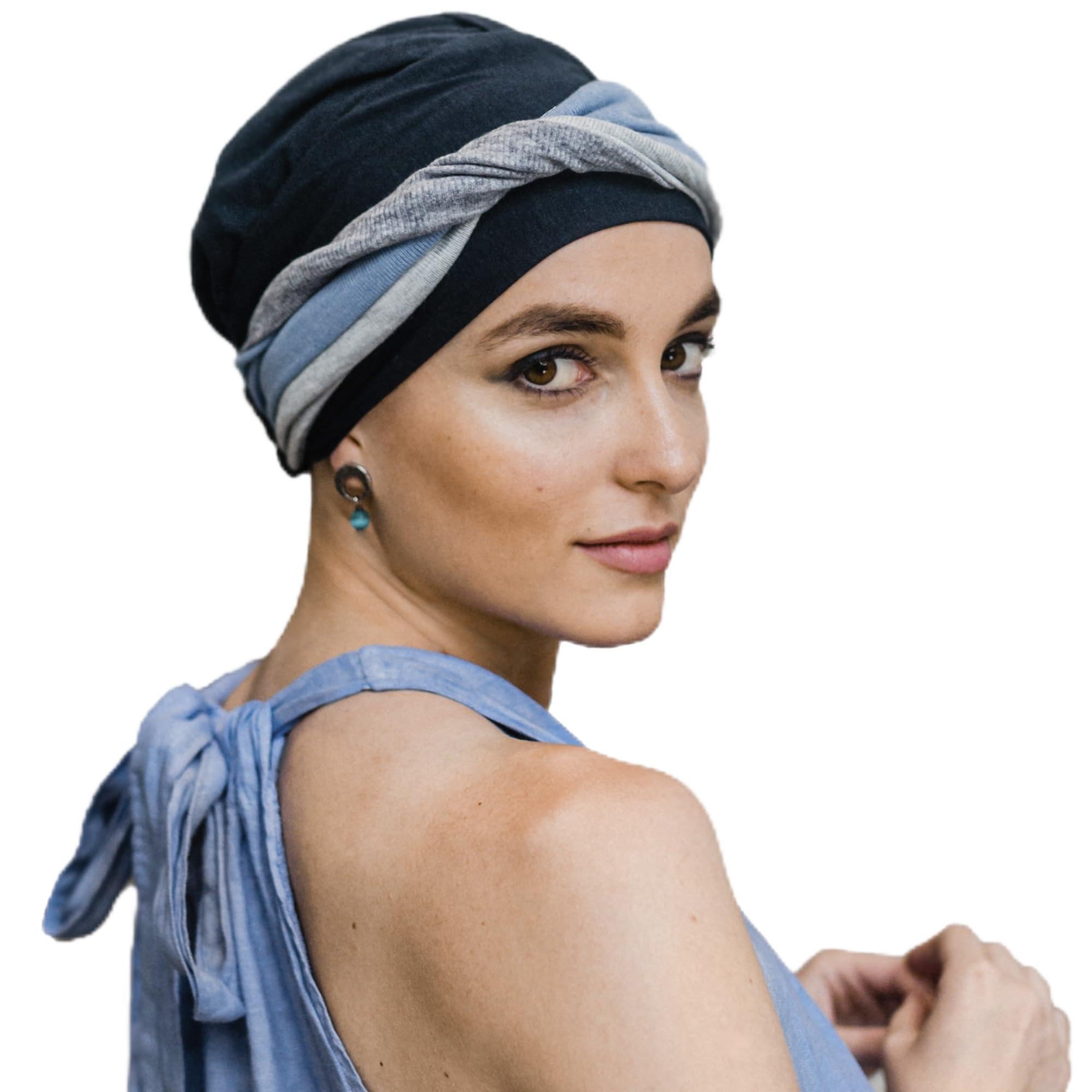 ADERANS Turbante Oncologico Fancy Sport Marino/Tessuto di Bambù/Ideale per chemioterapia e alopecia/Fatto a mano in Spagna/Confortevole, Morbido e Traspirante.