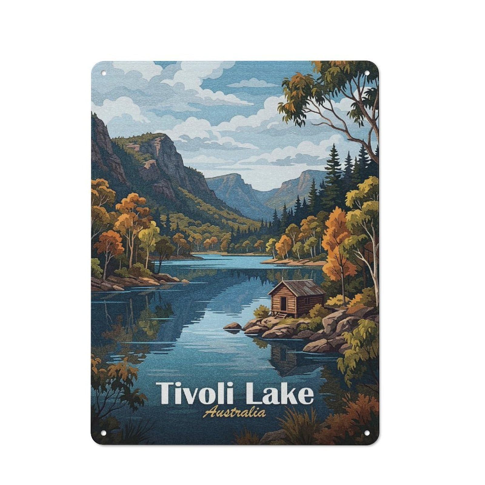 Classic Tivoli Lake Australia Landscape Art Metal Wall Plaque 40x30cm, Nostalgic Wall Art for Living Room, Hallway, Kitchen Or Cafe
