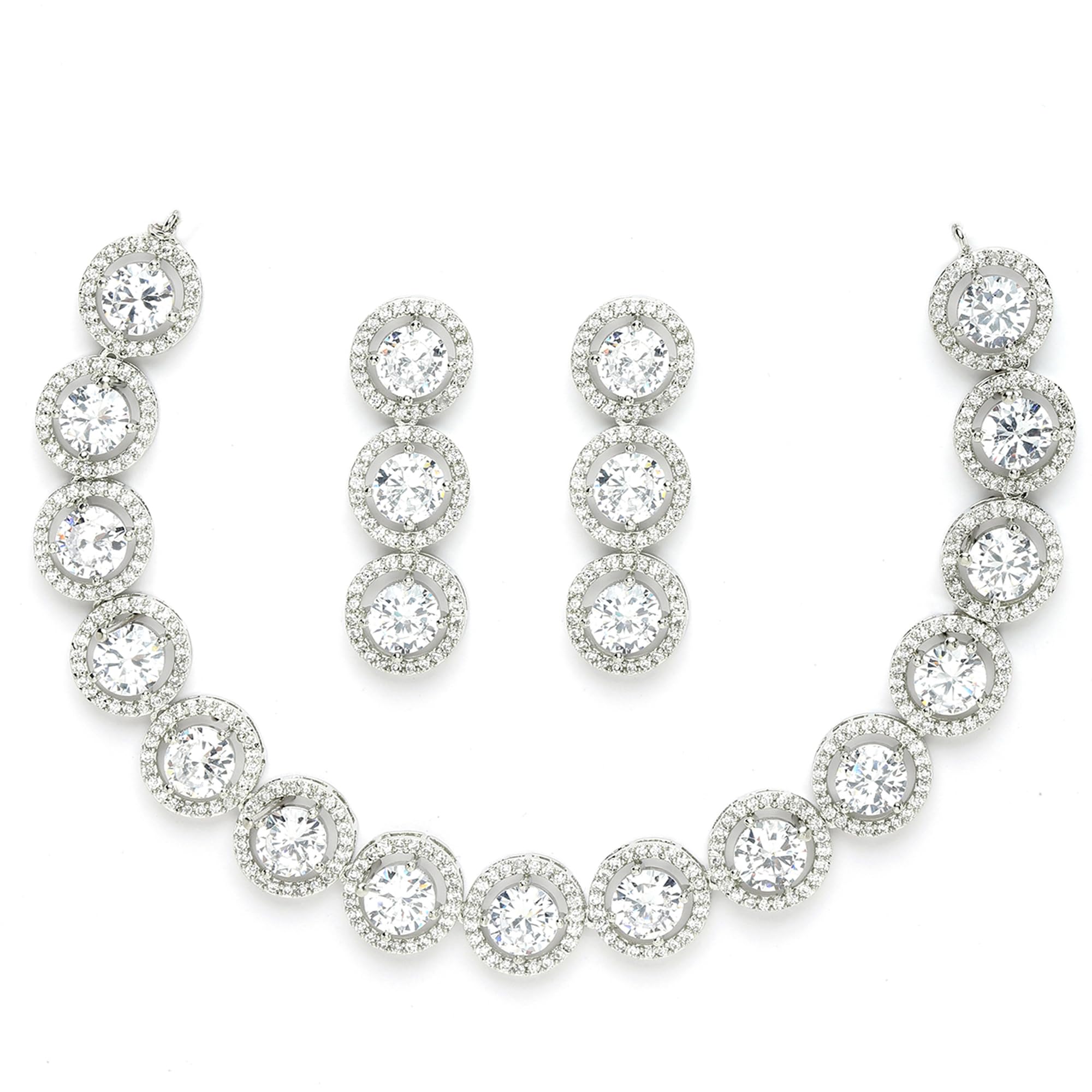 zeneme Rhodium-Plated with Silver-Toned Circular Shape White American Diamond Studded Jewellery Set-picture-49