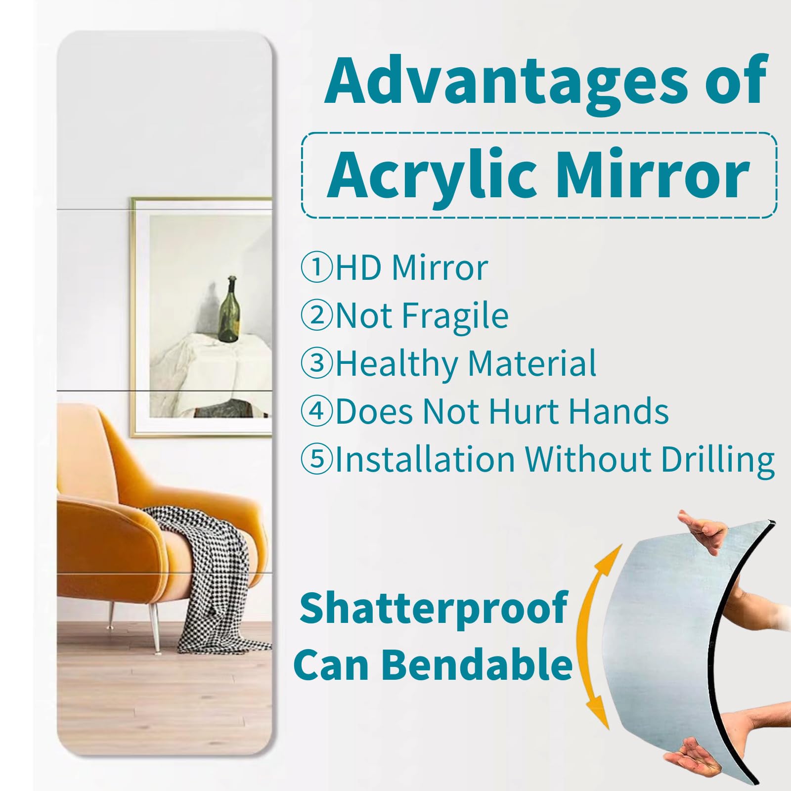 4 Specchi Adesivi Da Parete In Acrilico - Infrangibili E Facili Da Applicare | Per Armadio, Porta, Palestra, Casa - Foto 14