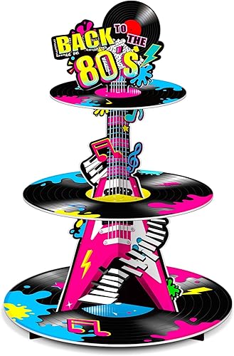 Ben Louis - Soporte para cupcakes de 3 niveles de los años 80, decoración de fiesta de regreso a los 80, soporte temático retro de los años 80,