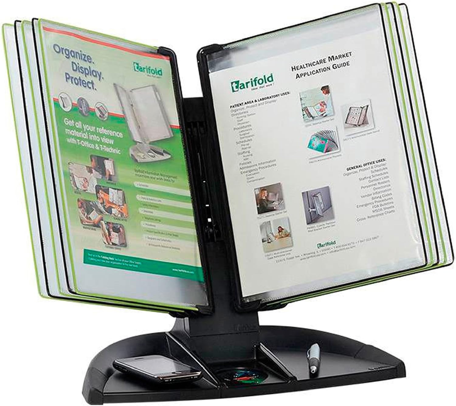 Tarifold Black Line Desktop Reference System with 10 Green/Black Display Pockets - Letter-Size - 20 Sheet Capacity (DBL291)