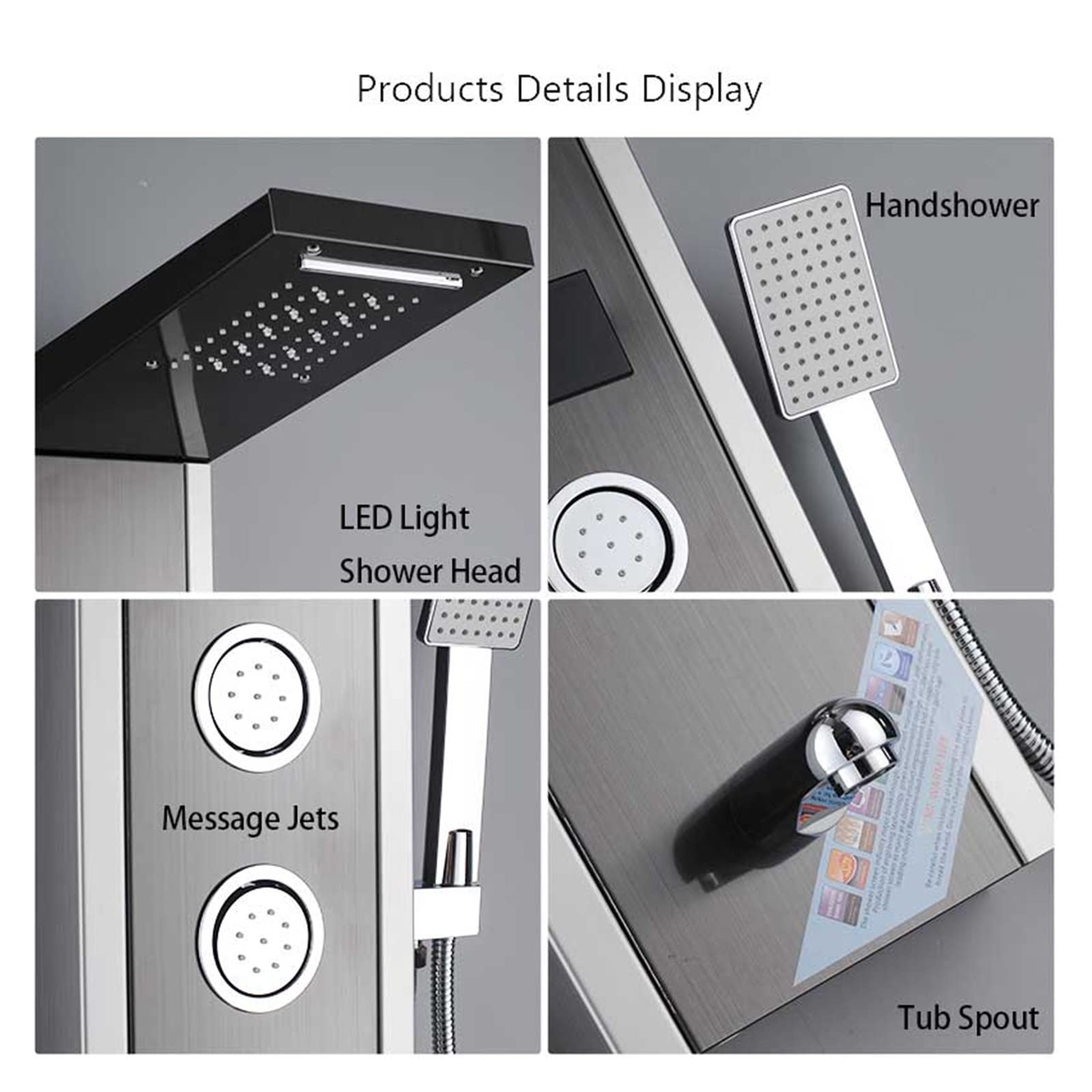 Nichel Nero LED Rain Waterfall Shower Rubinetto Set Pannello Doccia Colonna Ugello Multifunzionale Massaggio Spa Jet Temperature Screen(Black Nickel 9004)