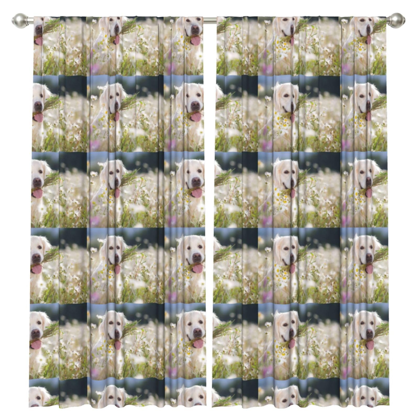 InOmak Golden Retriever, 2 Panels Window Curtains 52 x 84 Inch Blackout Curtains for Living Room Bedroom