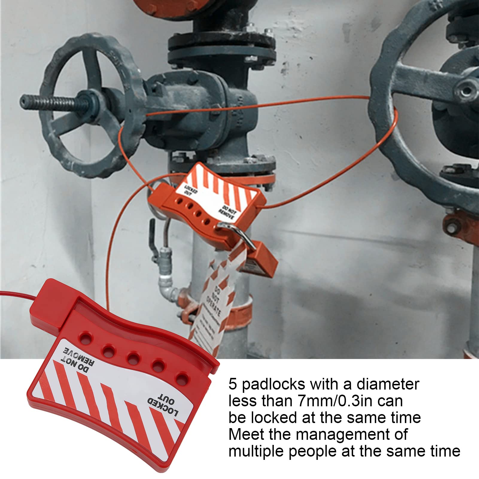Lockout Tagout Cable Lock, Flexible Safety Cable Lock, Adjustable Metal Lock with 5 Padlocks, Nylon Coating for Gate Valve and Electrical Cabinet, Complete Kit, OSHA Compliant