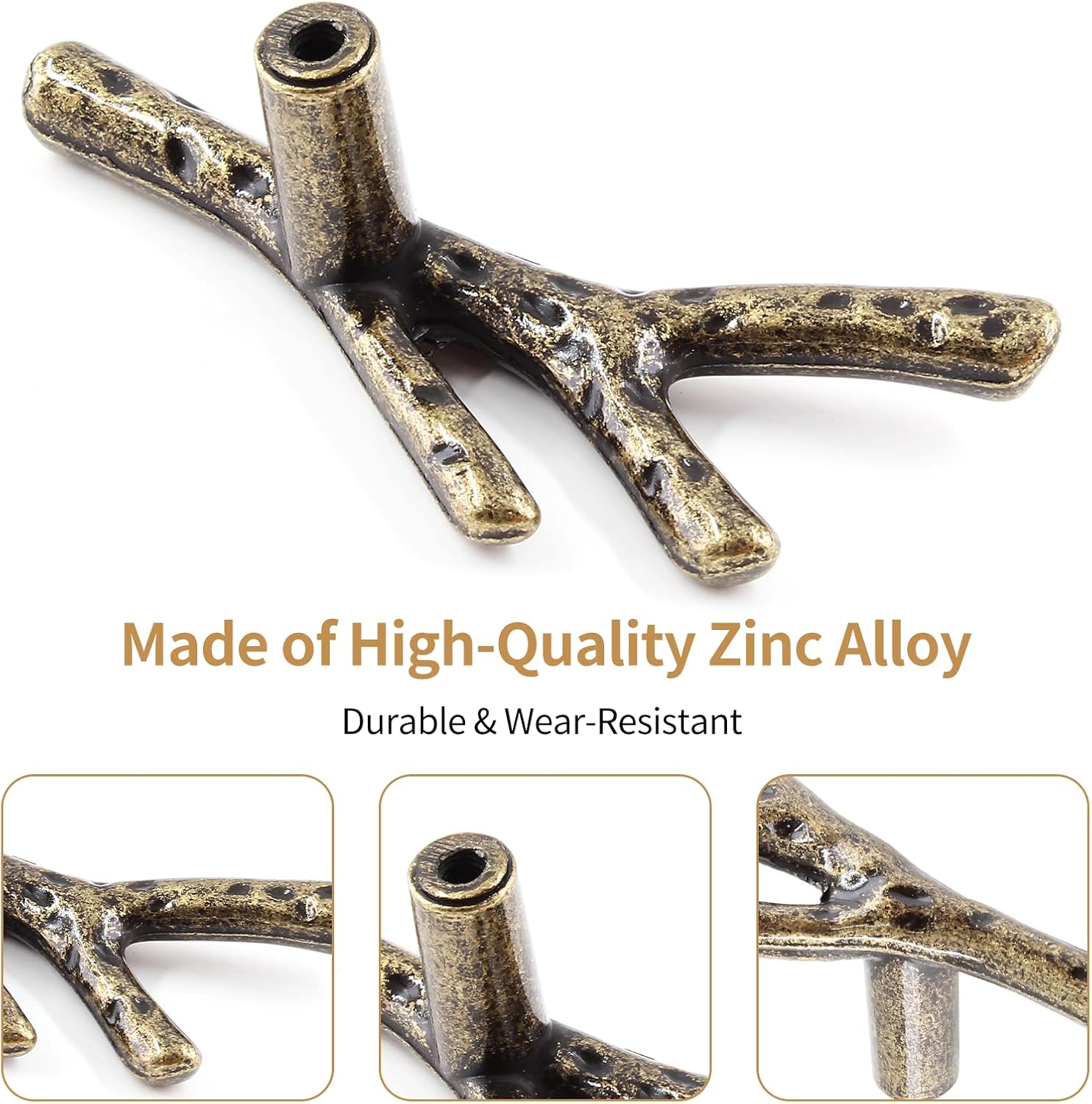 Bivethoi 10 Pack Twig Branch Cabinet Knobs Antique Bronze Tree Branch Handles, Zinc Alloy Single Hole Drawer Pulls, Vintage Dresser Farmhouse Cupboard Decorative Door Knob Pull