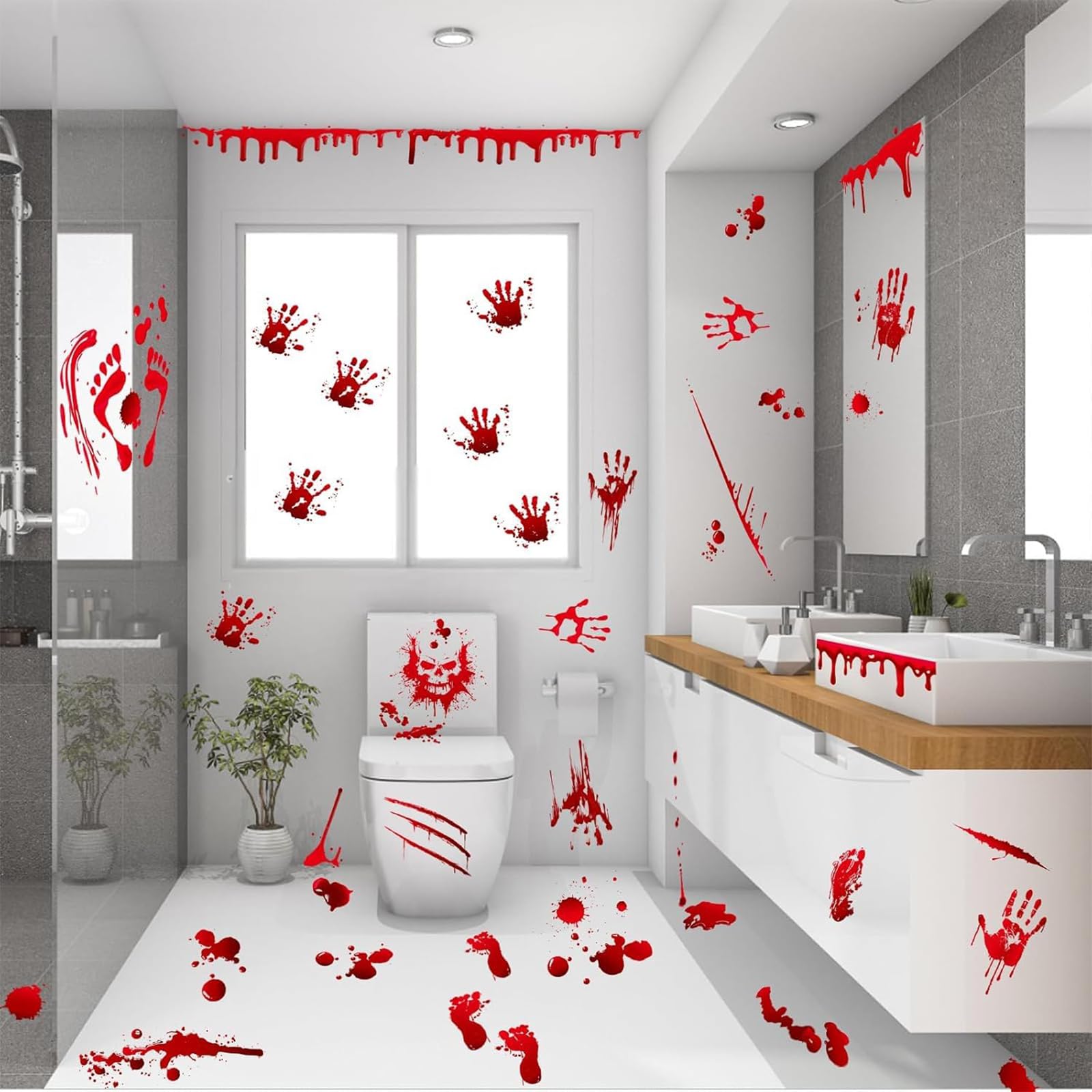 Qylazune Green 136Pcs Halloween Decorations Window Stickers Scary Thriller Gore Tattoos