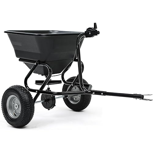 YITAMOTOR Tow-Behind Lawn & Garden Broadcast Spreader, Fertilizer Spreader with 13" Pneumatic Tires and Adjustable Flow Control Lever, for Fertilizer, Grass Seed, Salt, Ice Melt, 130 lbs Capacity