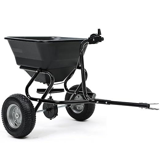 YITAMOTOR Tow-Behind Lawn & Garden Broadcast Spreader, Fertilizer Spreader with 13" Pneumatic Tires and Adjustable Flow Control Lever, for Fertilizer, Grass Seed, Salt, Ice Melt, 130 lbs Capacity
