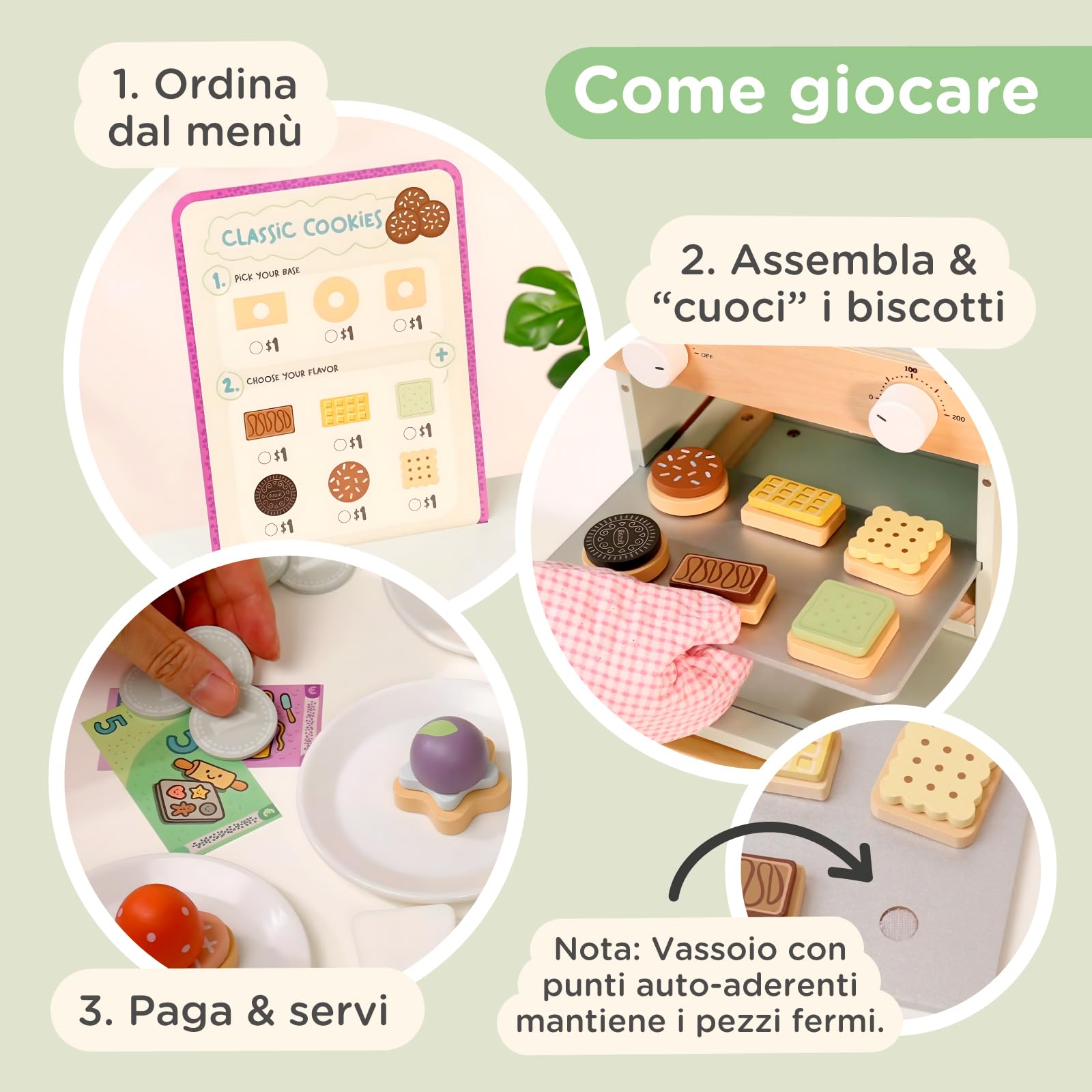 Nene Toys Pasticceria di Biscotti in Legno per Bambini 3+ Anni – Set Completo con Mini Forno, Menù & Soldi Finti – Gioco di Ruolo Educativo & Primi Calcoli – Regalo 3–6 Anni