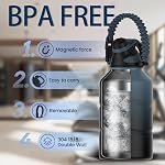 Fjbottle 1.9 L Water Bottle Insulated with Magnetic Lid, Large Wide Mouth Insulated Water Jug Leak Proof Stainless Steel Double-Wall Vacuum Sports Flask with Paracord Handle, Blue Black