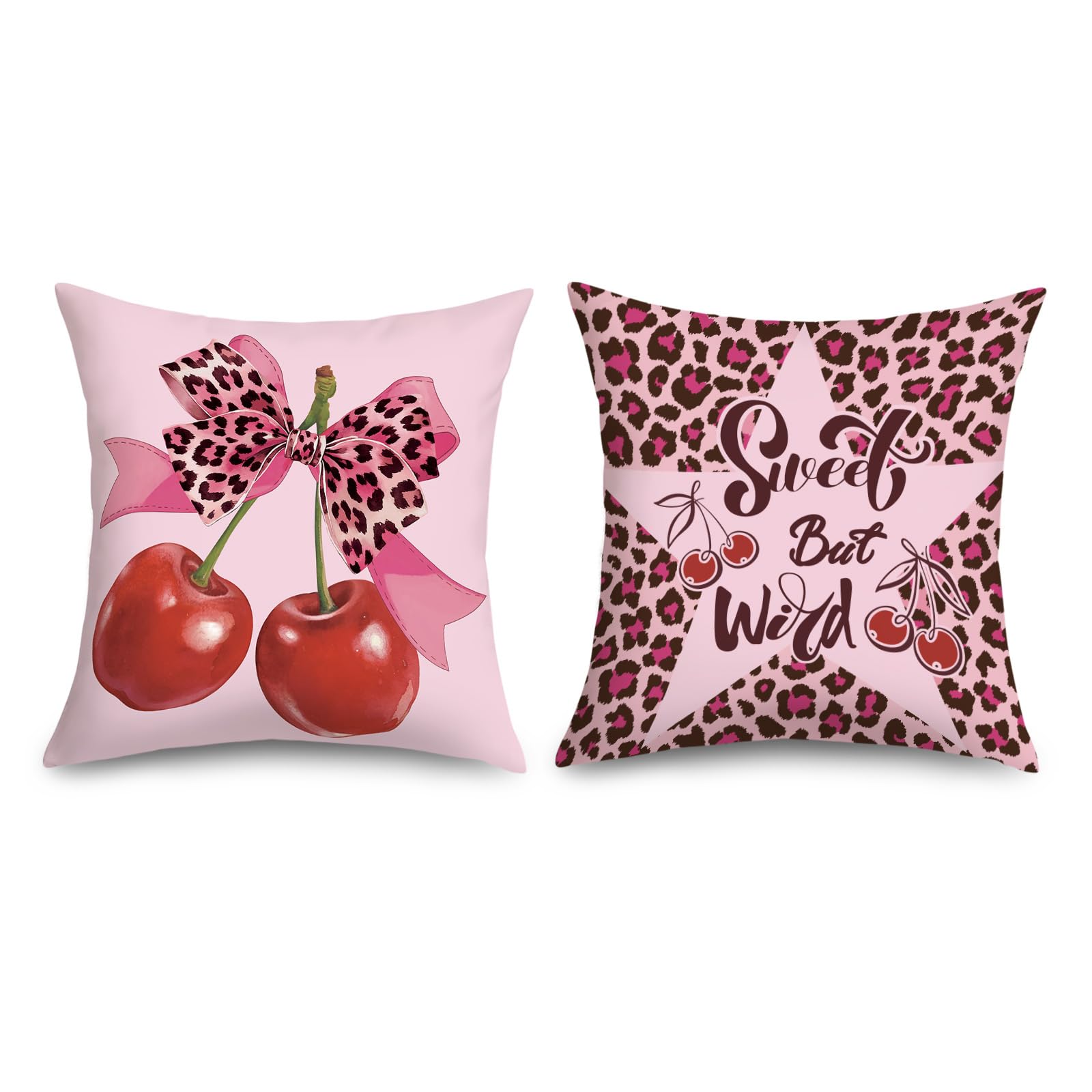 Joymaison 45x45 Pack of 2 Pink Bow Leopard Throw Pillow Cushion Covers