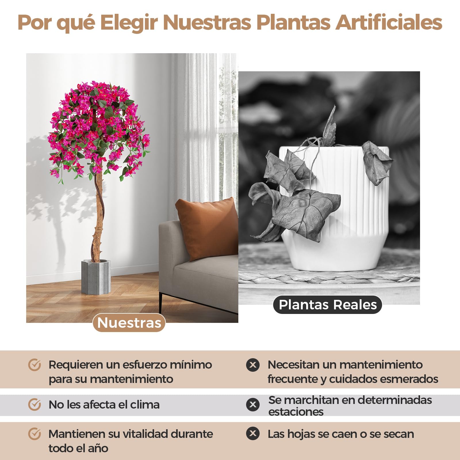 COSTWAY Árbol de Azalea Artificial de 135 cm, Planta Floral de Seda Falsa en Maceta con 576 Flores, 288 Hojas, Tronco de Madera, Césped Falso, Planta Decorativa Alta para Hogar, Oficina (2)
