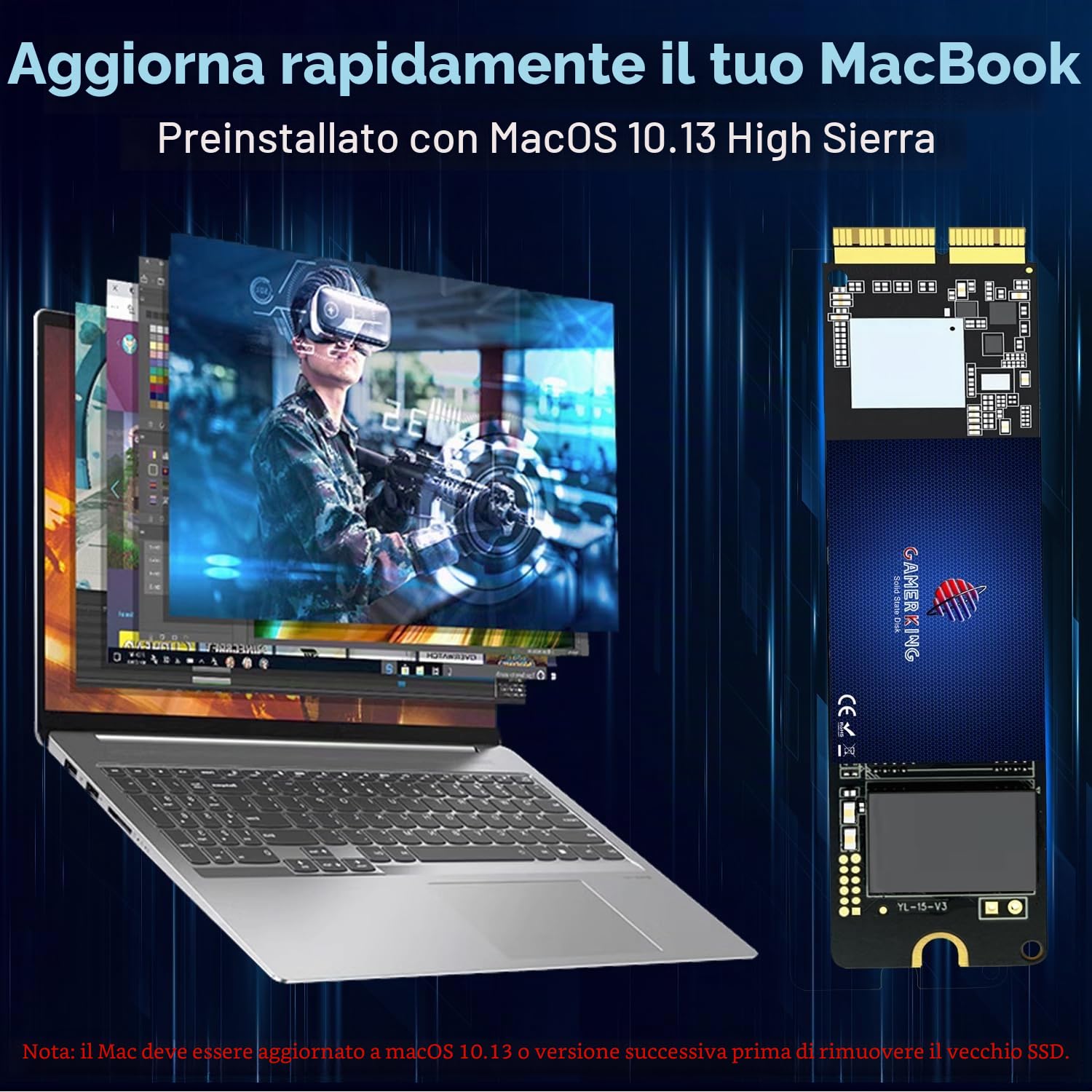 GAMERKING SSD 256GB Interno M.2 NVMe per Apple MacBook Air A1465 A1466 (2013-2015, 2017), MacBook Pro A1502 A1398 (Retina, 2013-2015), 3D NAND TLC Unità a Stato Solido per gli Aggiornamenti MAC