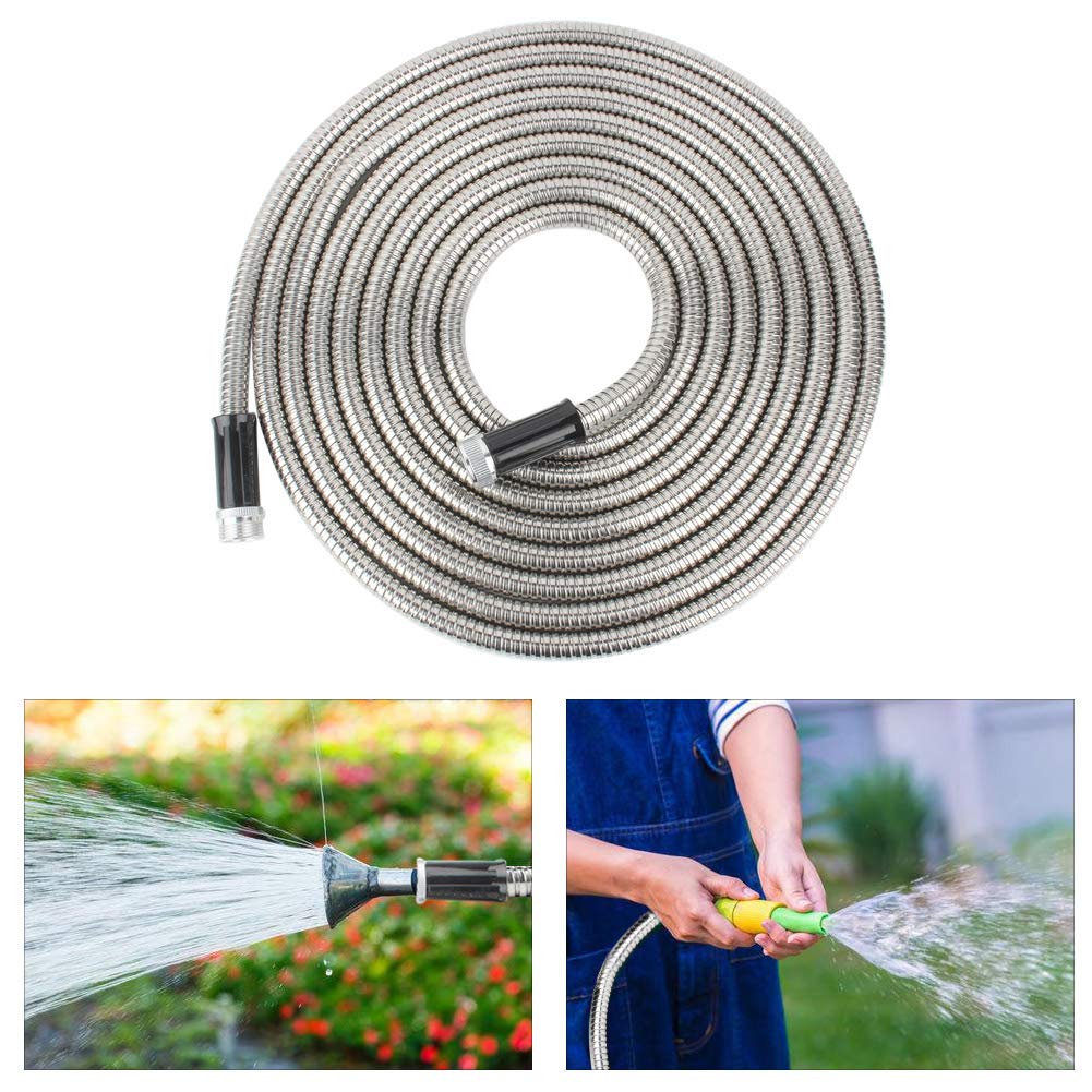 Tubo dell'acqua da giardino in metallo, tubo dell'acqua da giardino in acciaio inossidabile 304 Tubo flessibile in metallo leggero antipiega(100FT)