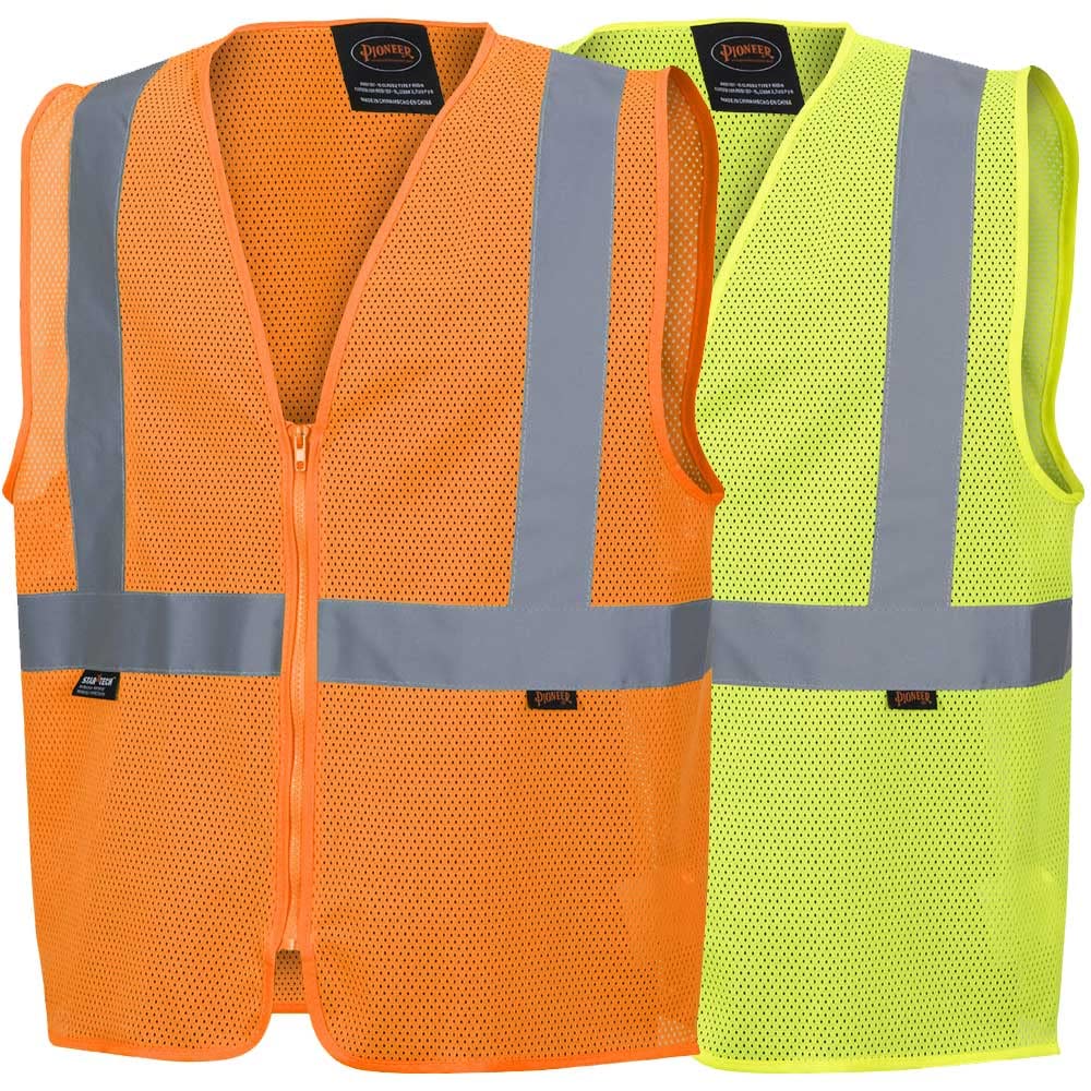 Pioneer Safety Vest for Men – Hi Vis Reflective Mesh Neon, Zipper Closure, Self-Color Binding for Traffic, Security Work – Orange, Yellow/Green : Automotive