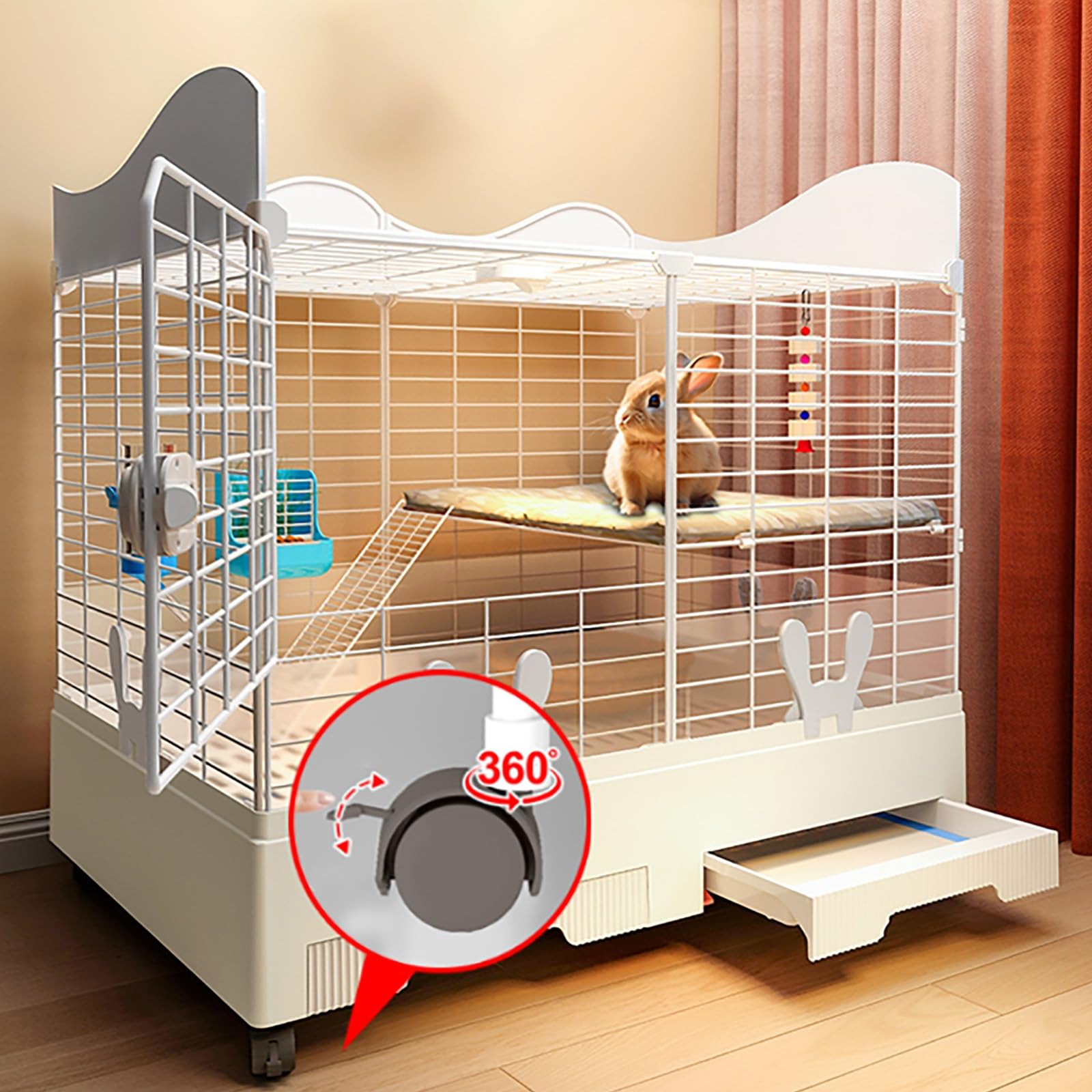 Box per Piccoli Animali, conigliera, Box in Metallo, Gabbia per Conigli per Interni ed Esterni, con fasciatoio a Doppio cassetto, con rulli, Libero di muoversi, per Cuccioli, Gattini, conigl
