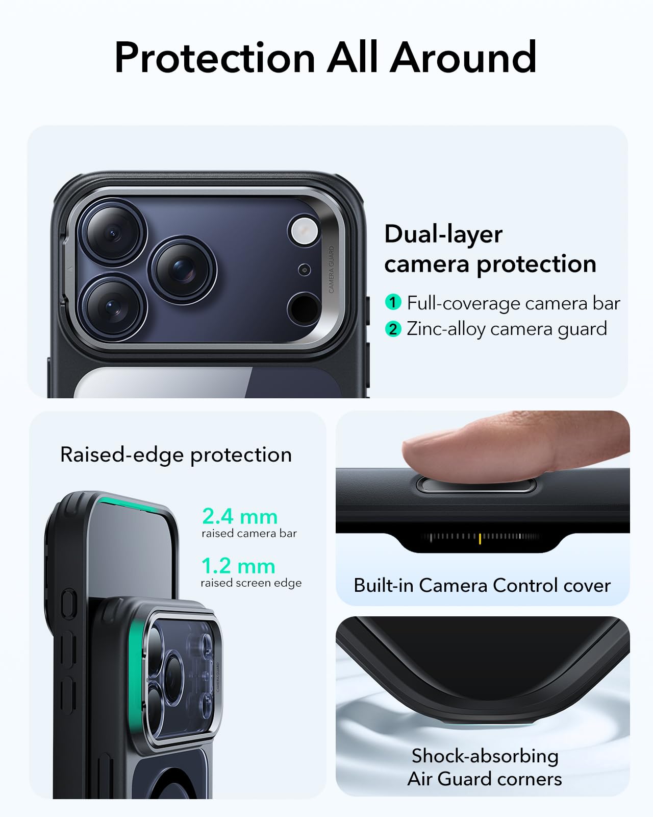 ESR Cover per iPhone 17 Pro Max, Controllo della fotocamera, Compatibile con MagSafe, Supporto integrato, Protezione di livello militare, Retro resistente ai graffi, Serie Classic, Nero Trasparente